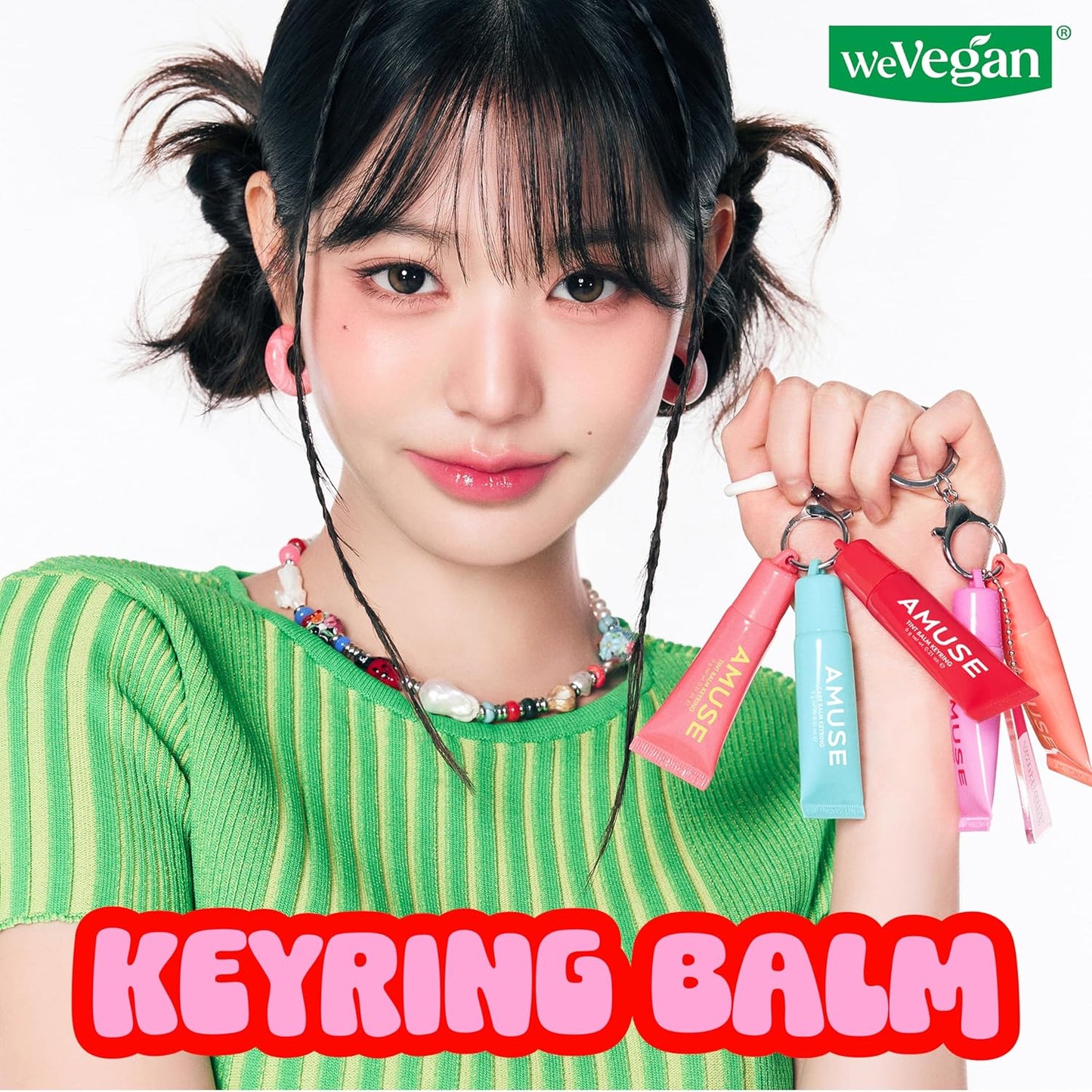 Amuse SEOUL Care Tint Lip Balm Keyring (05 Rose Me) | Hydrating Lip Balm + Keychain, Rice Extract & Multi-Peptide Complex, Clear Glossy Finish | 0.21 oz