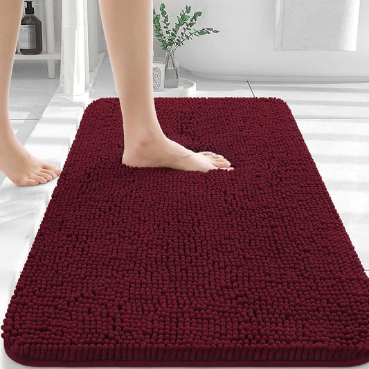 OLANLY Bathroom Rugs 36x24, Extra Soft Absorbent Chenille Bath Rugs, Rubber Backing Quick Dry, Machine Washable Bath Mats for Bathroom Floor, Tub and Shower, Home Decor Accessories, Burgundy