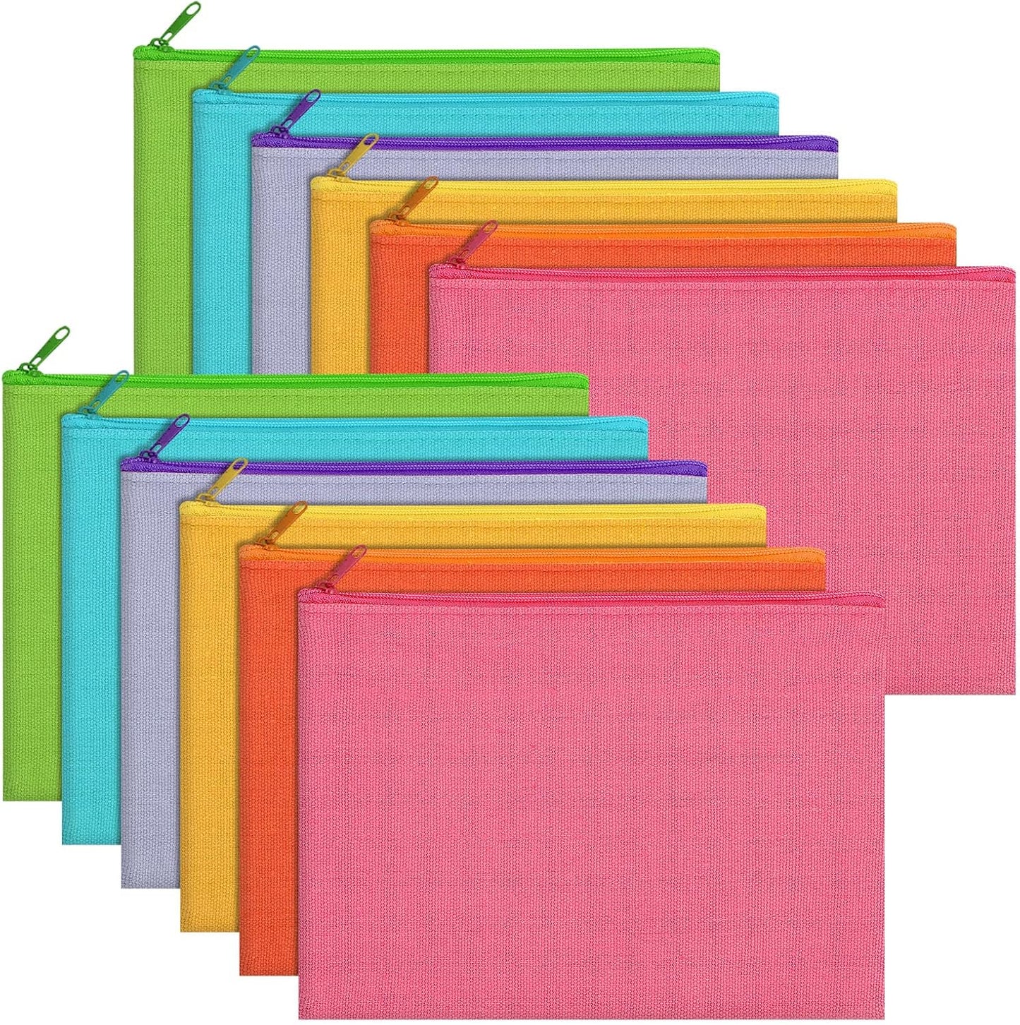 12 Pieces Cotton Canvas Makeup Bag, Multipurpose Cosmetic Bag with Zipper Travel Toiletry Pouch, Blank DIY Craft Bag (Multicolored B, L)