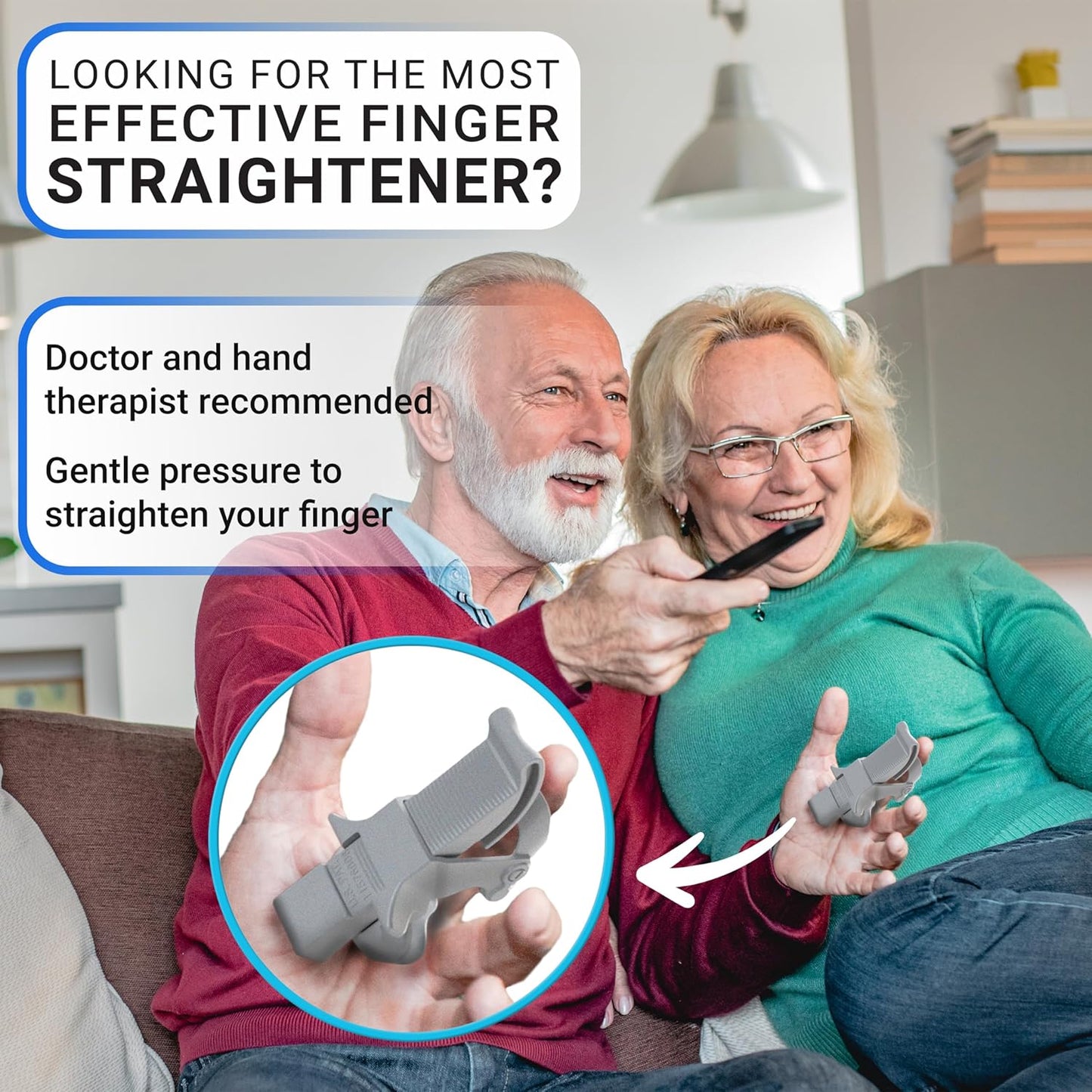 Finger Straightener | PIP Extension Orthosis/Splint For Bent Fingers, PIP Flexion Contractures | Adjustable Joint Stretcher Device | Made in USA | Gray/Medium