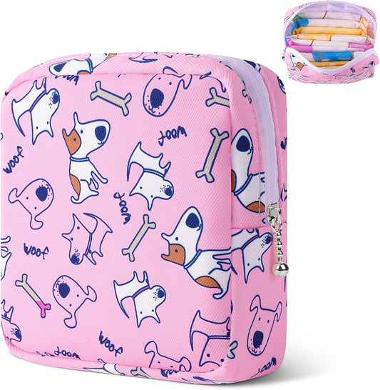 Period Bag Pouch, Canvas Sanitary Napkin Storage Bag for Girls Womens, Portable Sanitary Napkin Period Pad Pouch Bag for Purse, Small Make Up Bags(B88, Pink)