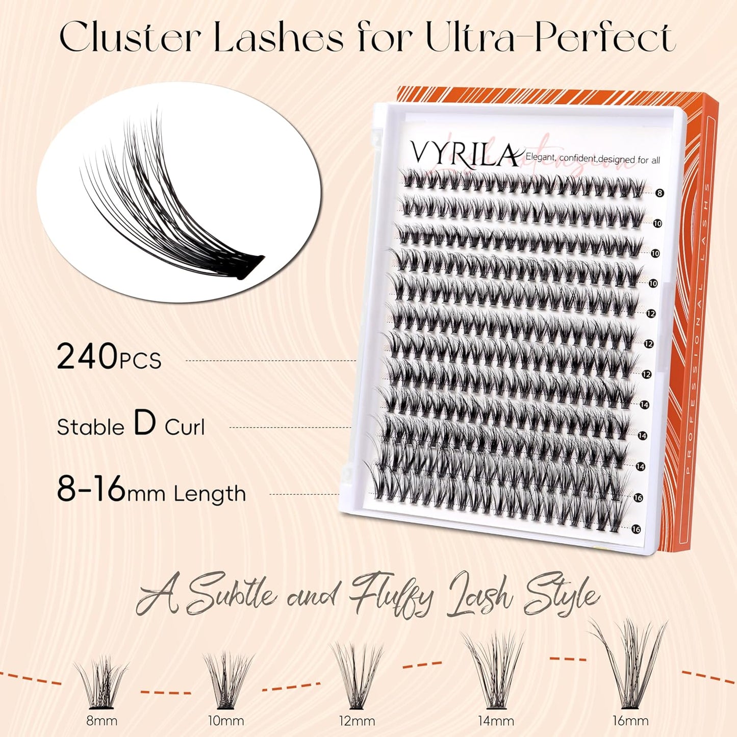 Lash Clusters DIY Lash Extensions, D Curl Individual Lashes Clusters Lashes Wispy Lash Extensions Natural Look Eyelash Clusters Mix 8-16mm(30D-0.07D-8-16mm)