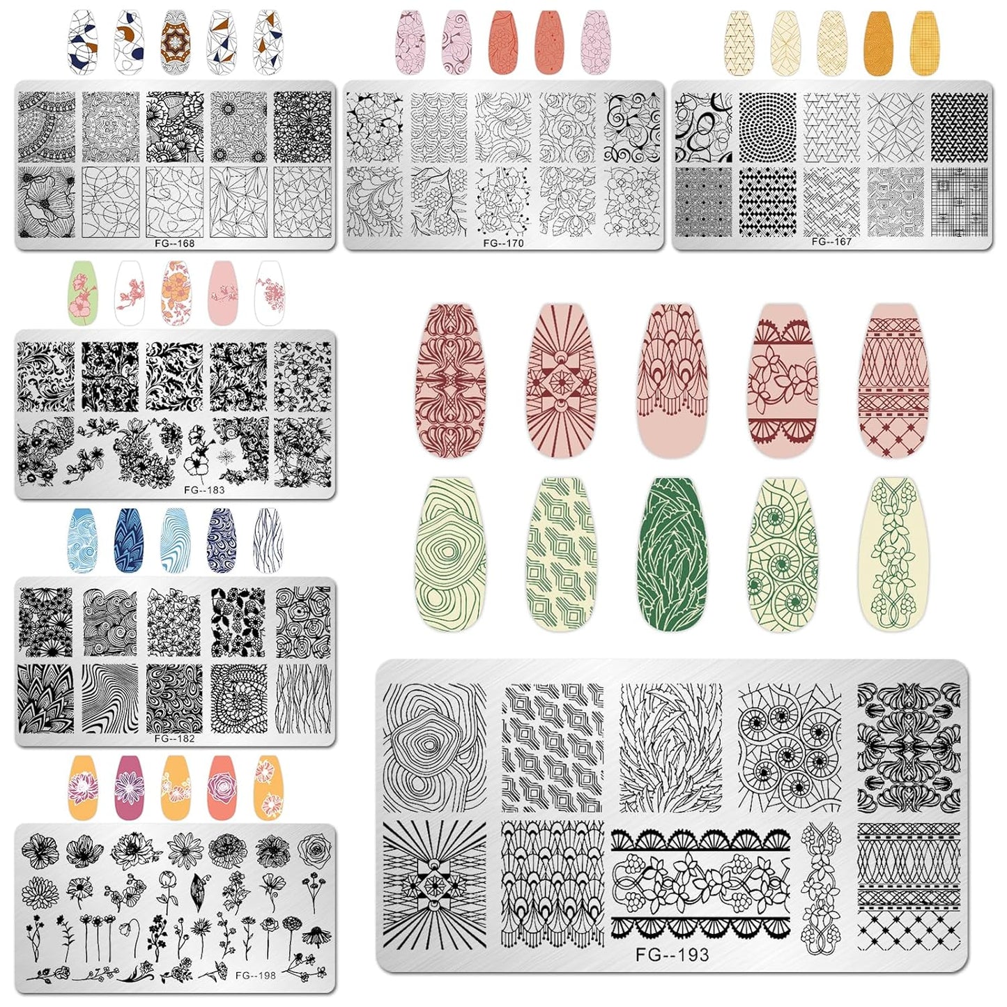 AddFavor Nail Stamper Kit 7pcs Nail Stamping Plates Geometric Mandala Flower Nail Stencils with 2 Stamp and 2 Scraper for Home Salon Manicure Design Supplies Tools