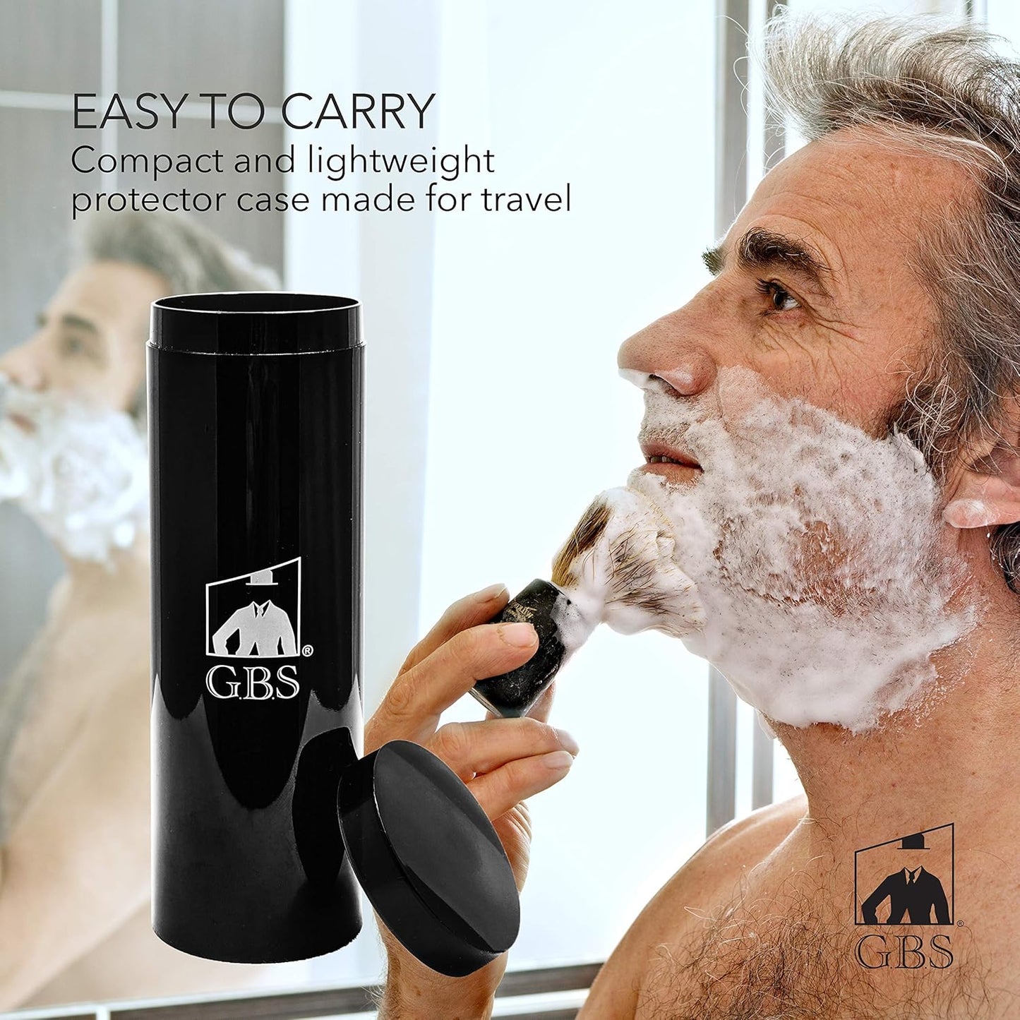 G.B.S Shaving Brush Canister, Travel Case Tube for all kind of brushes, Shave Brush Holder, Black