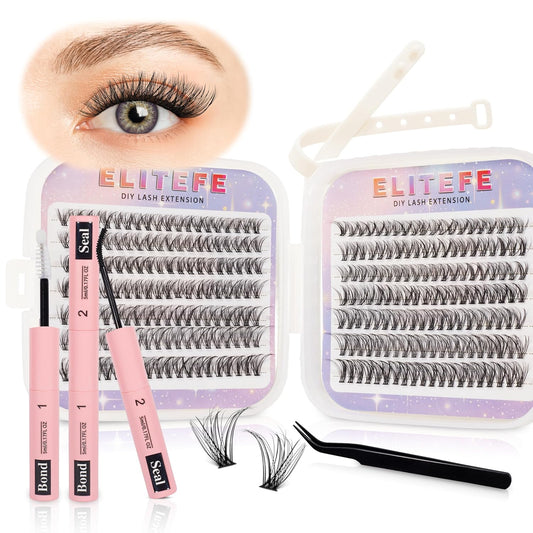 Lash Extension Kit DIY Lash Clusters Kit Eyelash Extensions Individual Lashes Extensions with (Lash Bond,Seal,Tweezers,280Pcs, 30D,0.07D,9-15mm)