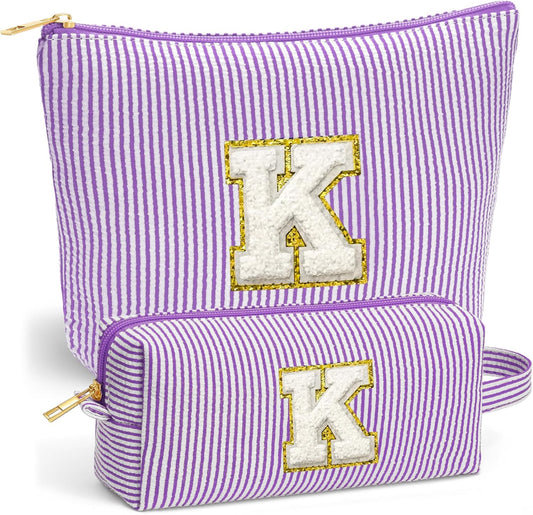 Travel Toiletry Bag Set for Women - Travel Essentials, Initial Travel Makeup Bag Organizer Small Cosmetic Bag for Purse Purple Stuff Gifts for Women Mom Girlfriend Teacher, Purple Letter K