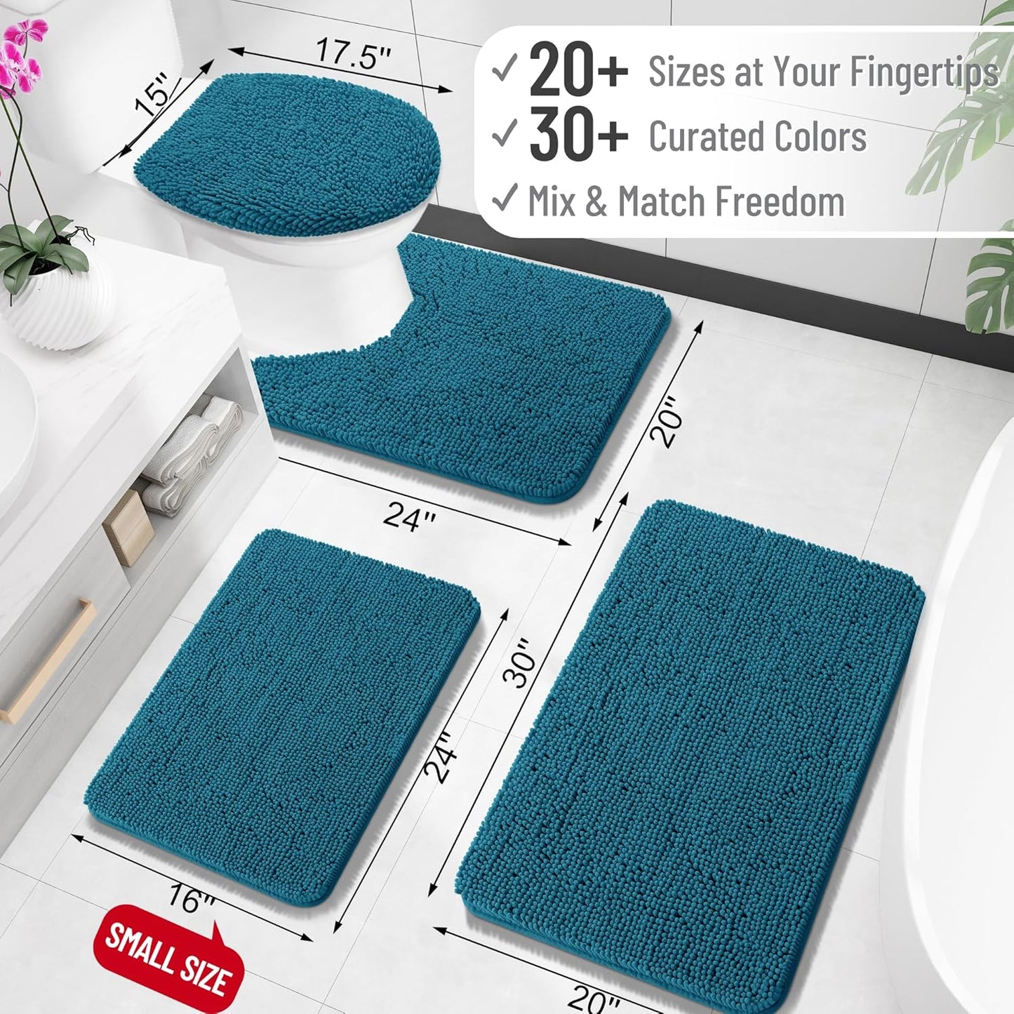 OLANLY Bathroom Rugs 36x24, Extra Soft Absorbent Chenille Bath Rugs, Rubber Backing Quick Dry, Machine Washable Bath Mats for Bathroom Floor, Tub and Shower, Home Decor Accessories, Peacock Blue