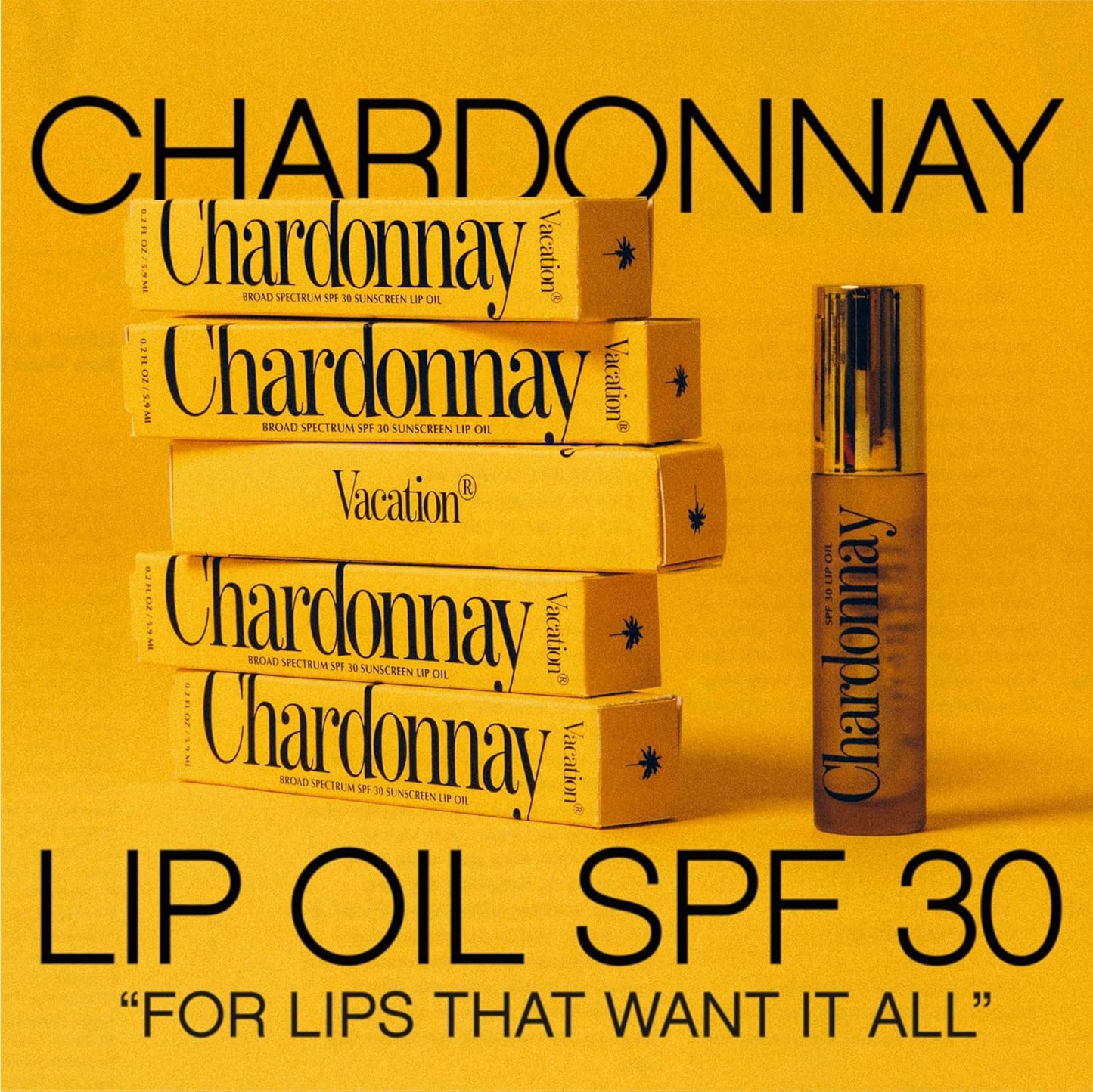 VACATION Chardonnay Lip Oil SPF 30, Sunscreen for Lips, Hydrating, Caramel Vanilla Flavored Lip Gloss, Clear Plumper, Non-Sticky, Vegan, 0.2 Fl. Oz. (Pack of 2)