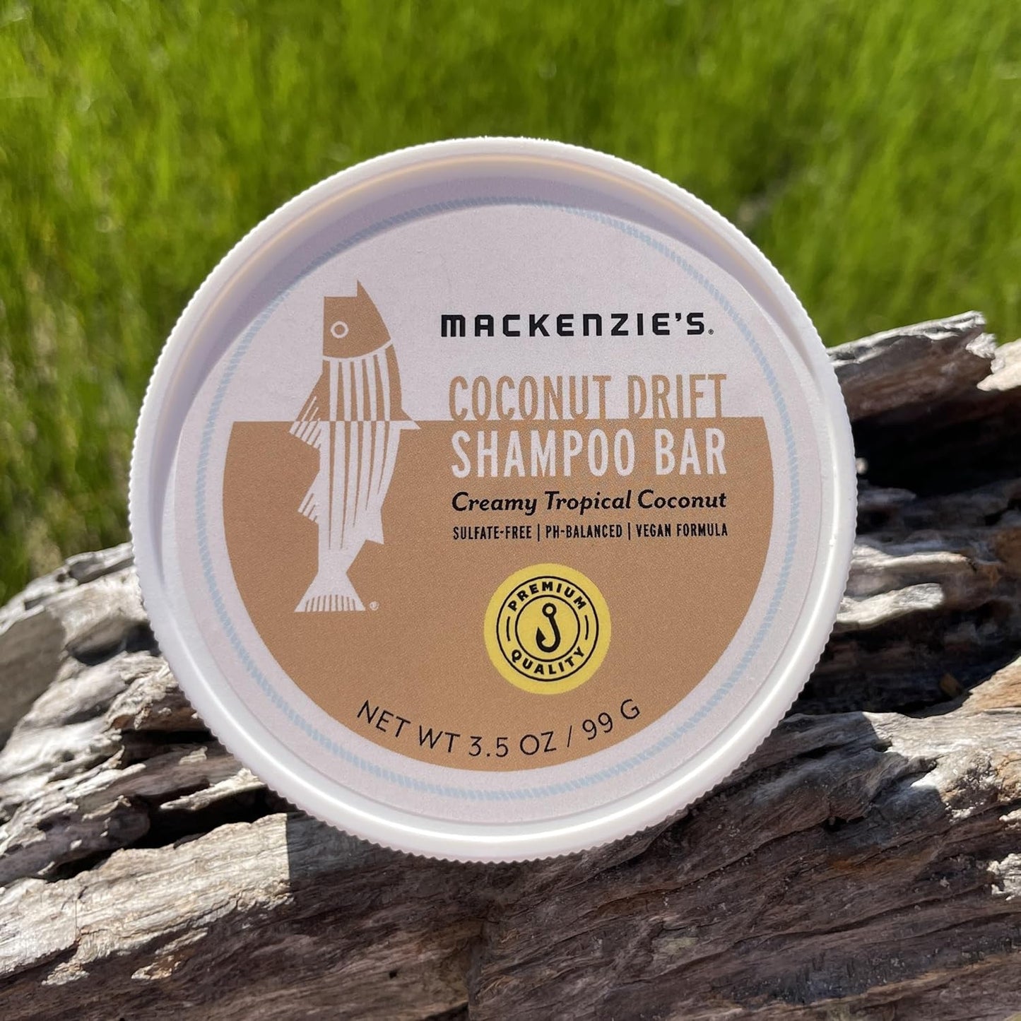 MACKENZIE'S Coconut Drift Shampoo Bar - Gifts for Fishermen - Vegan - Sulfate-Free - Eco Friendly - Zero Waste - Reusable Packaging with Travel Container - 3.5 OZ