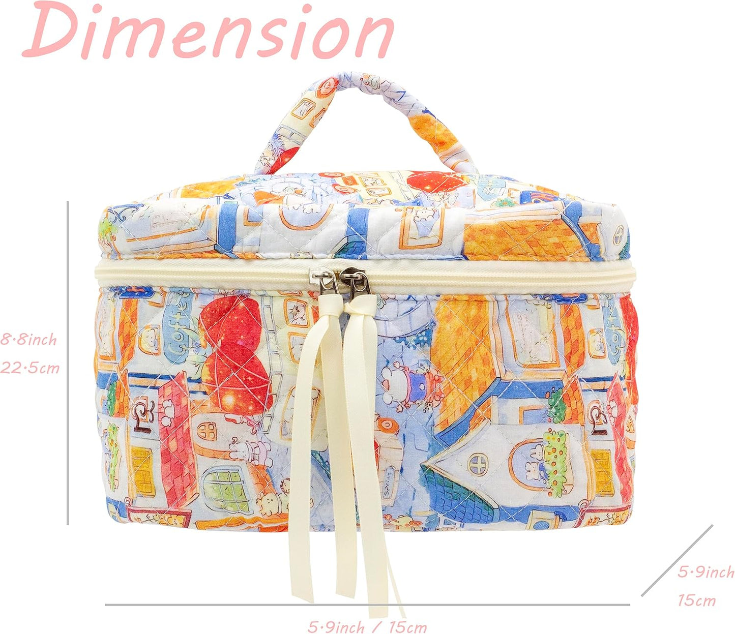 PAZIMIIK Quilted Makeup Bag Large Travel Zipper Soft Cosmetic Case for Women Girls Make Up,Little Bunny