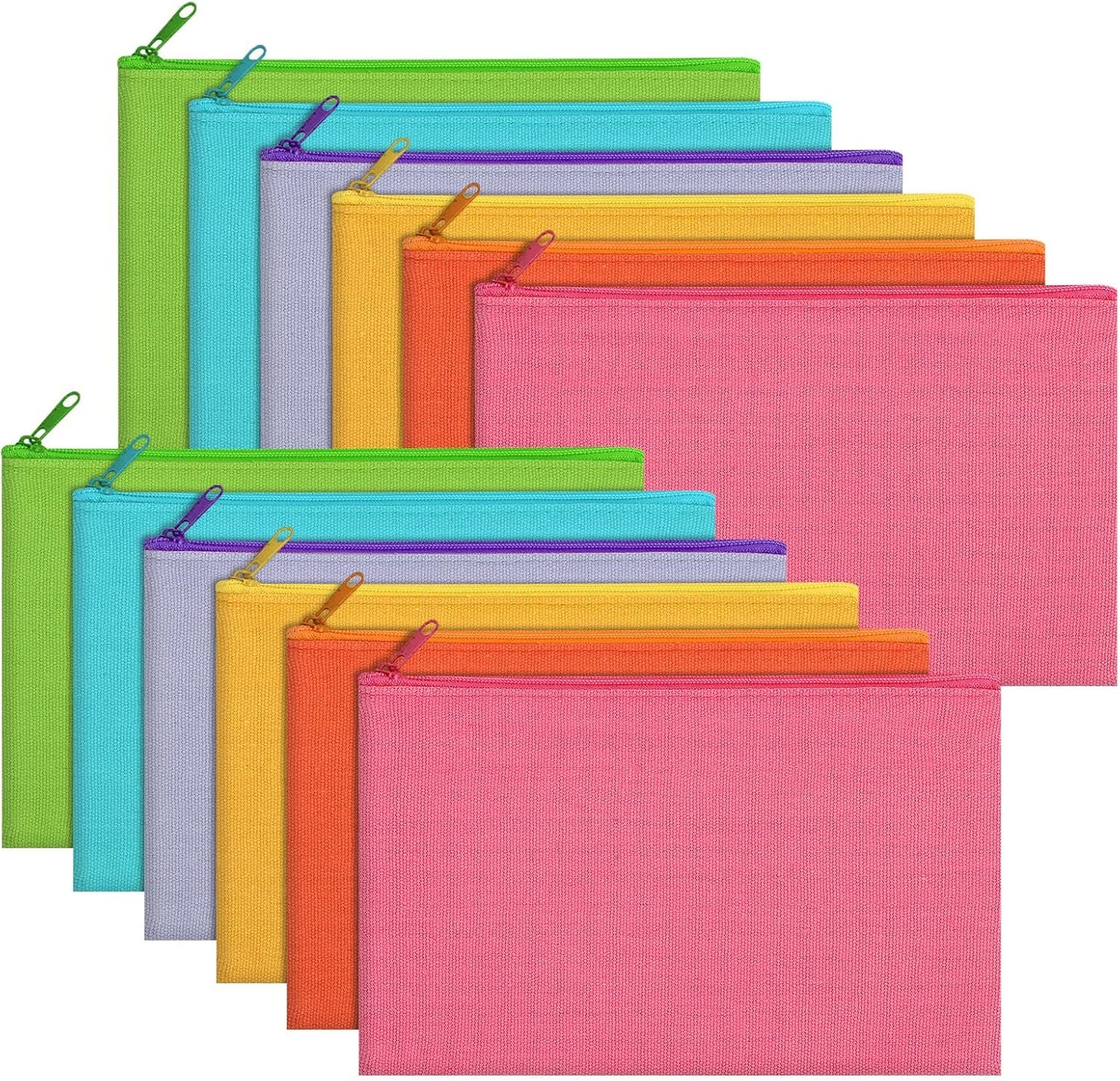 12 Pieces Cotton Canvas Makeup Bag, Multipurpose Cosmetic Bag with Zipper Travel Toiletry Pouch, Blank DIY Craft Bag (Multicolored B, S)