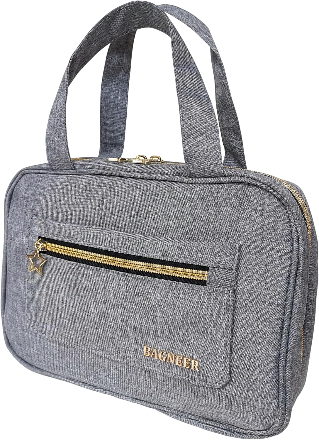 Travel Toiletry Bag with Hanging Hook, Water-resistant Makeup Cosmetic Bag Travel Bathroom Organizer for Accessories, Shampoo, Women Toiletries Container (Gray, Medium)