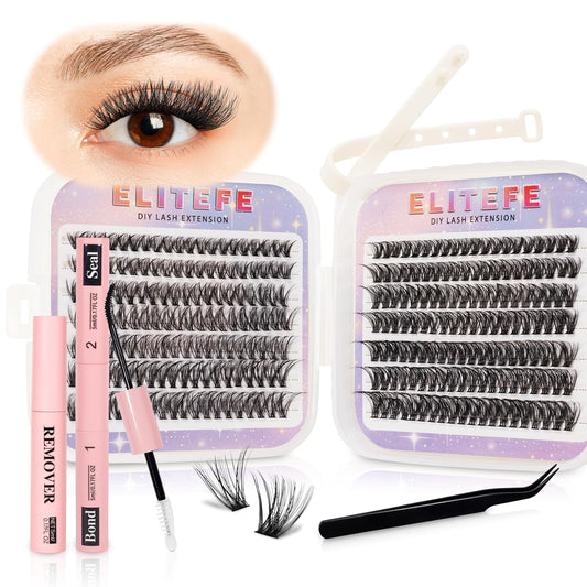 Lash Extension Kit DIY Lash Clusters Kit Eyelash Extensions Individual Lashes Extensions with (Lash Bond,Seal,Tweezers,Remover,280,40D50D, 9-16)