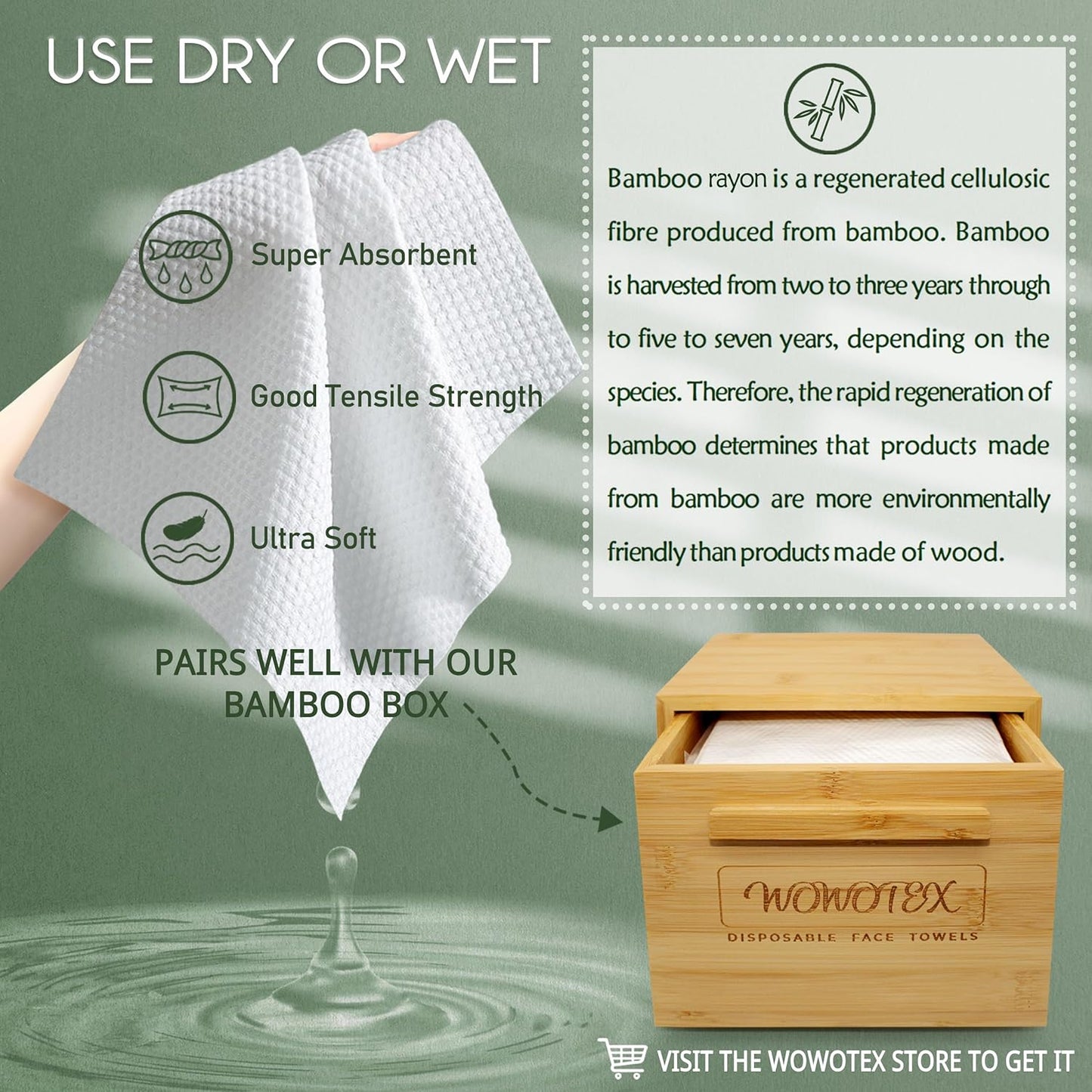 Christmas Style WOWOTEX Disposable Face Towel Biodegradable Large Dry Face Wipes 120 Count/2 Box Extra Thick Soft Clean Facial Towels for Sensitive Skin, Facial Cleansing, Nursing, 10"×12"