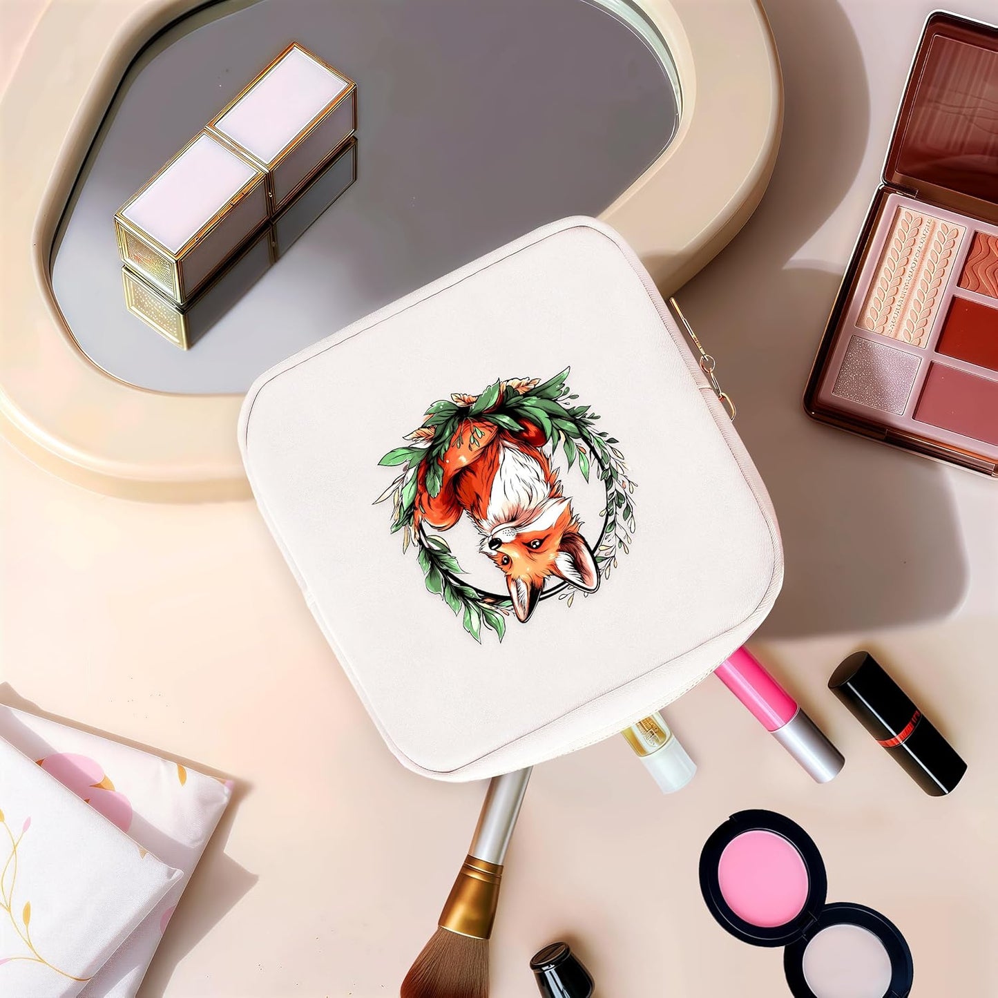 Fox Mini Makeup Bag, Fox Gift For Women Girls, Cute Portable Zipper Pouch Cosmetic Bag For Teen Girls Kids, Small Storage Bag For Sanitary Pad, Period napkin bag!