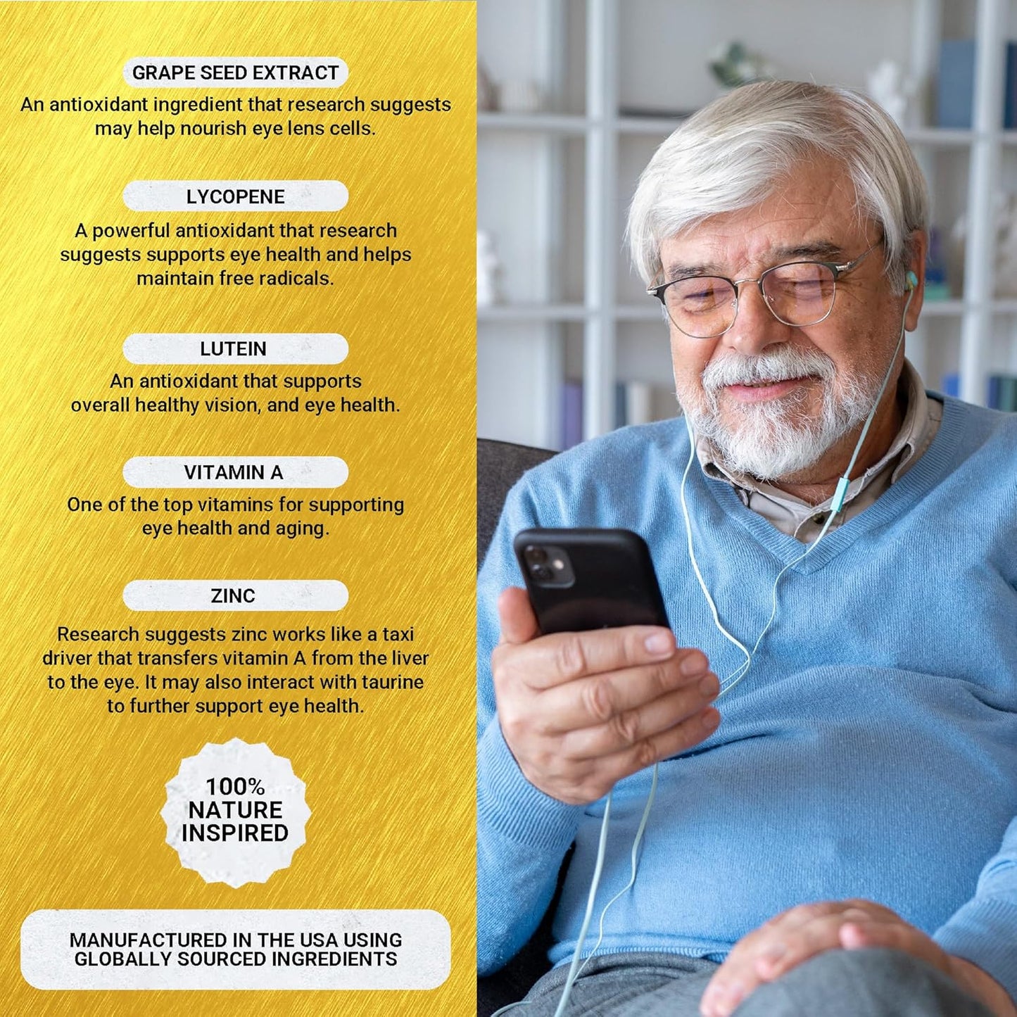 Golden After 50 VpMax-9 - Sight Care and Antioxidant Supplement with Eye Vitamins, Lutein, Lycopene and Bilberry Extract - 3 Bottles