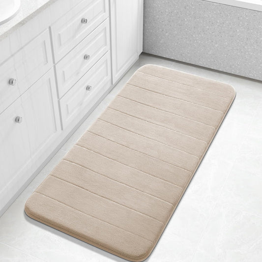 Yimobra Long Bath Mat 44"x24", Super Soft Quick Dry Memory Foam Bathroom Rug, Water Absorbent, Non Slip Backing Machine Washable for Tub Shower, Thick Comfort Support, Beige