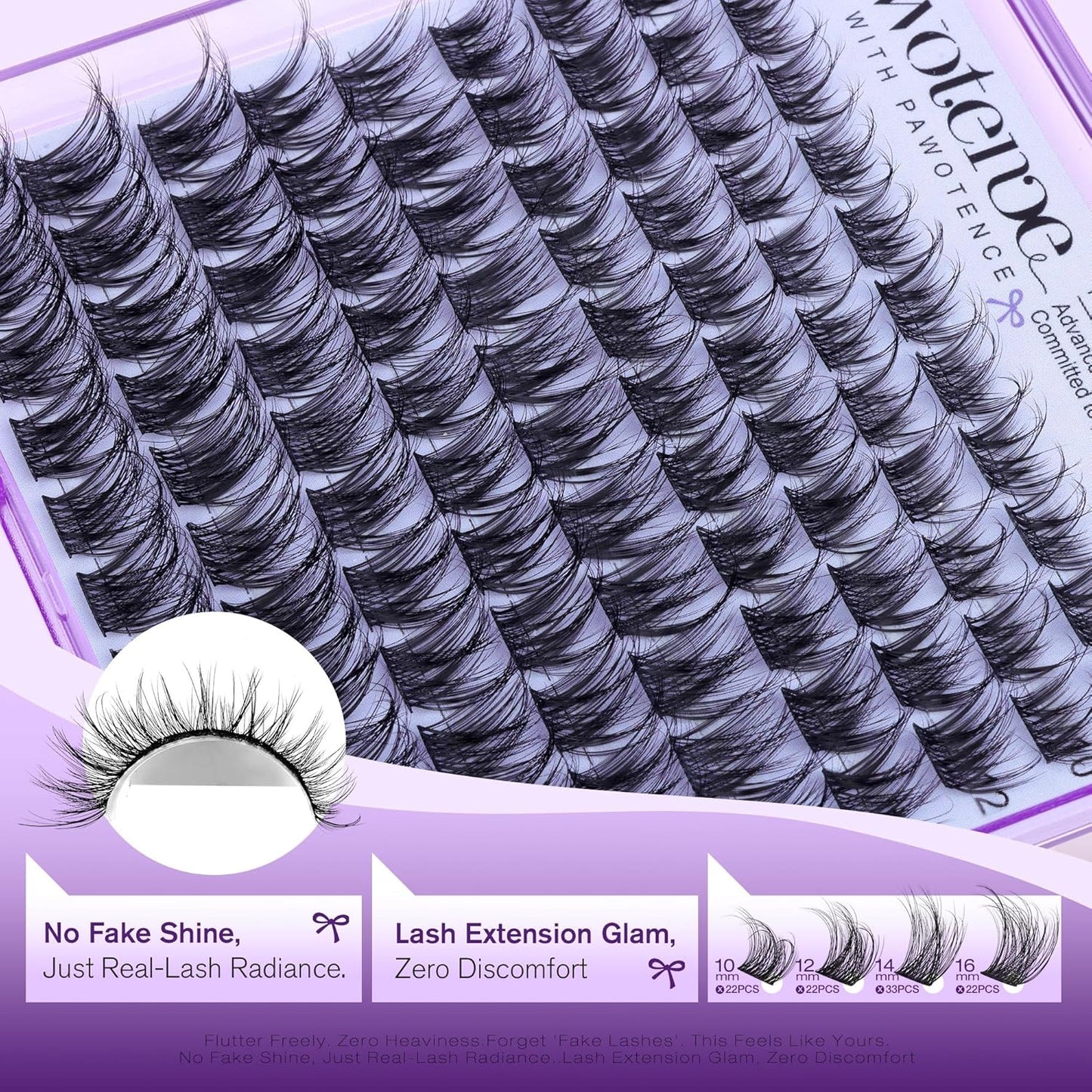 Pawotence Natural Lash Clusters Wispy Eyelash Clusters 10-16mm Full Lashes Cluster Eyelash Extensions Soft Individual Cluster Lashes False Eyelashes for DIY Lash Extension