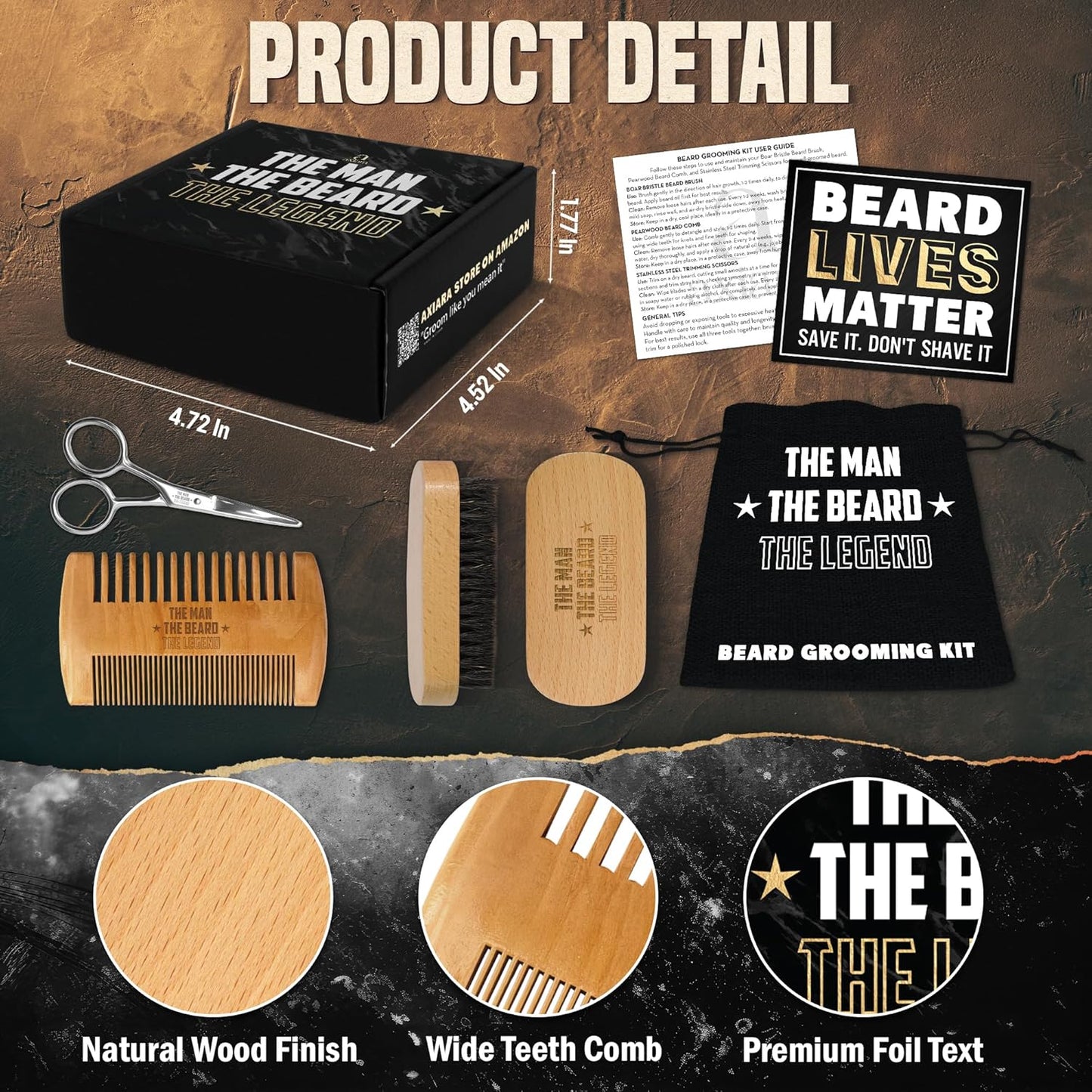 Gifts for Men - Beard Kit Grooming and Care with Brush, Comb, Scissors & Storage Bag - Anniversary Retirement Gifts for Men, Husband Birthday Gift Ideas