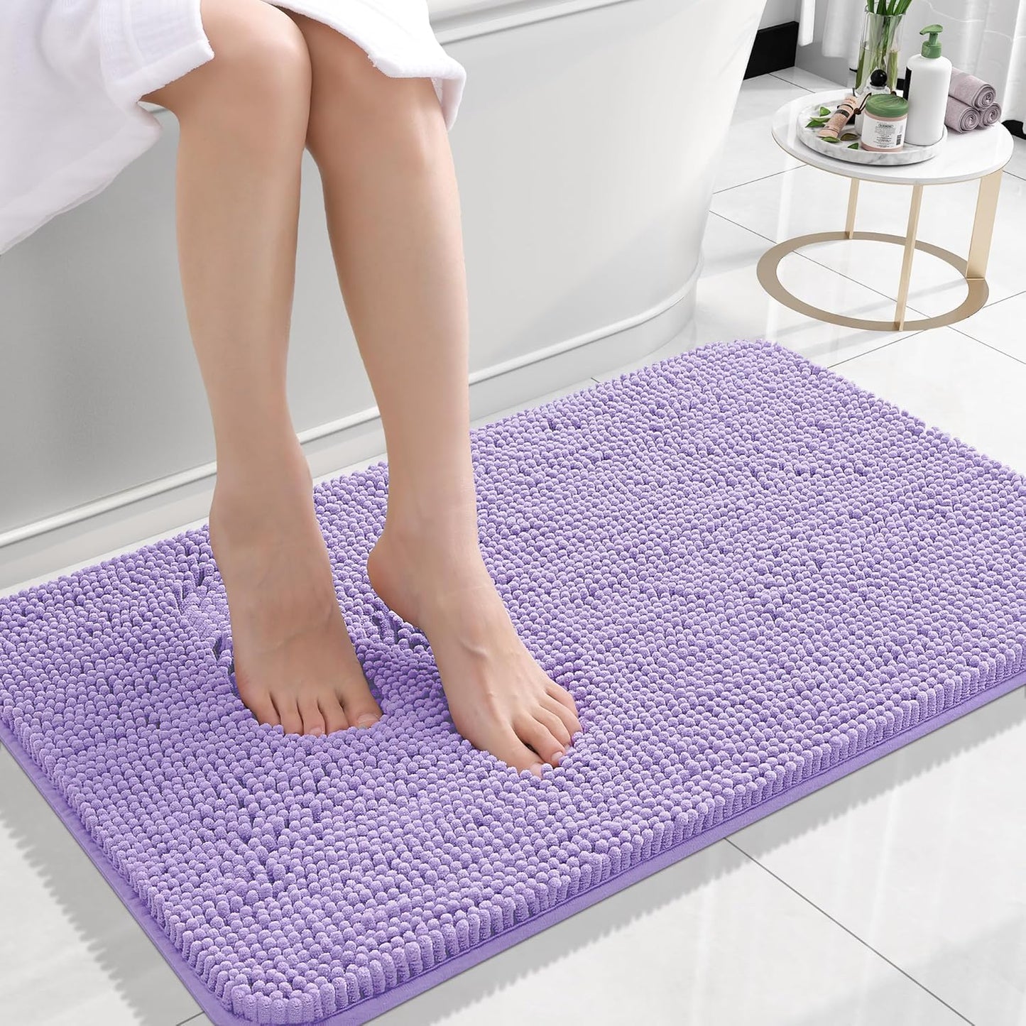 OLANLY Bathroom Rugs 24x16, Extra Soft Absorbent Chenille Bath Rugs, Rubber Backing Quick Dry, Machine Washable Bath Mats for Bathroom Floor, Tub and Shower, Home Decor Accessories, Lavender