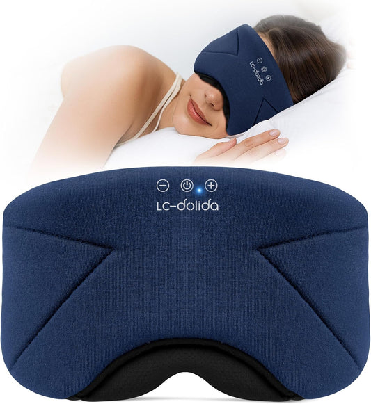 Sleep Mask with Headphones Bluetooth 5.4, LC-dolida Wireless Music Eye Mask for Sleeping Headphones with Soft Bamboo Cotton Cooling Breathable,Ultra-Thin Stereo Speaker for Side Sleepers