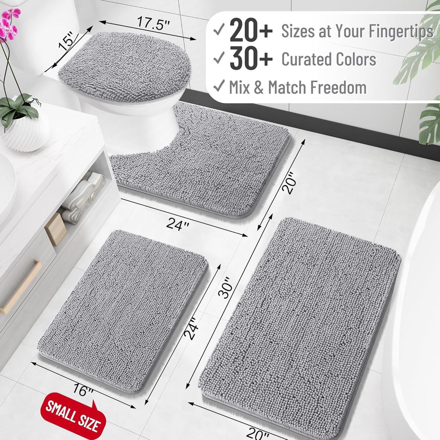 OLANLY Bathroom Rugs 47x20, Extra Soft Absorbent Chenille Bath Rugs, Rubber Backing Quick Dry, Machine Washable Bath Mats for Bathroom Floor, Tub and Shower, Home Decor Accessories, Grey
