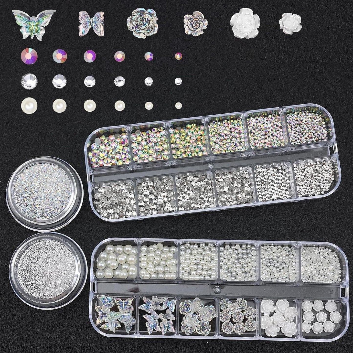4 Boxes Nail Rhinestones and Pearls Nail Charms, 11000 PCS Crystals Nail Gems and Rhinestones for Nails, Nail Jewels Nail Art Supplies Luxurious Nail Accessories for Women Nail Decorations