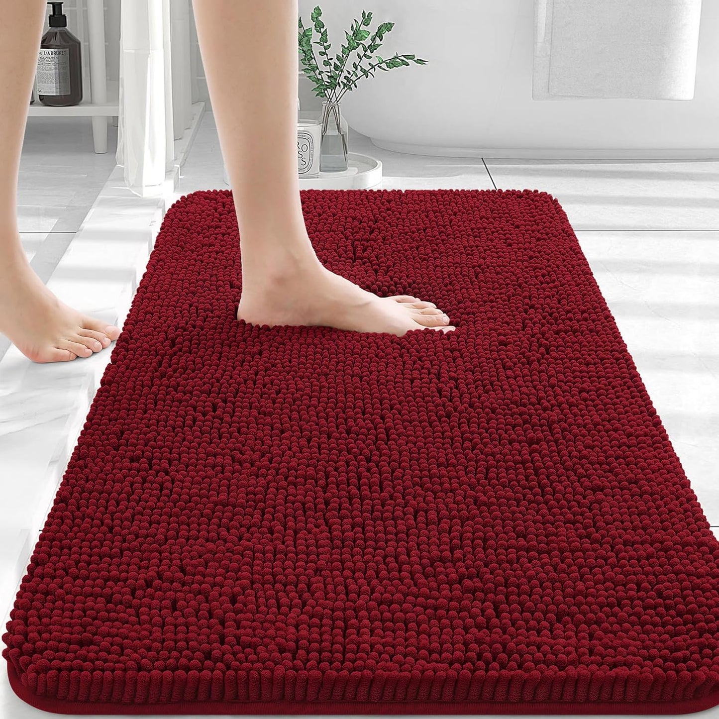 OLANLY Bathroom Rugs 30x20, Extra Soft Absorbent Chenille Bath Rugs, Rubber Backing Quick Dry, Machine Washable Bath Mats for Bathroom Floor, Tub and Shower, Home Decor Accessories, Red