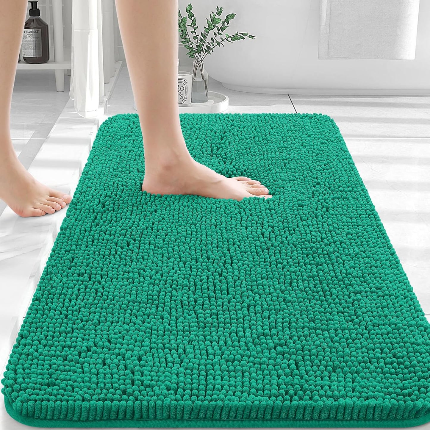 OLANLY Bathroom Rugs 30x20, Extra Soft Absorbent Chenille Bath Rugs, Rubber Backing Quick Dry, Machine Washable Bath Mats for Bathroom Floor, Tub and Shower, Home Decor Accessories, Emerald