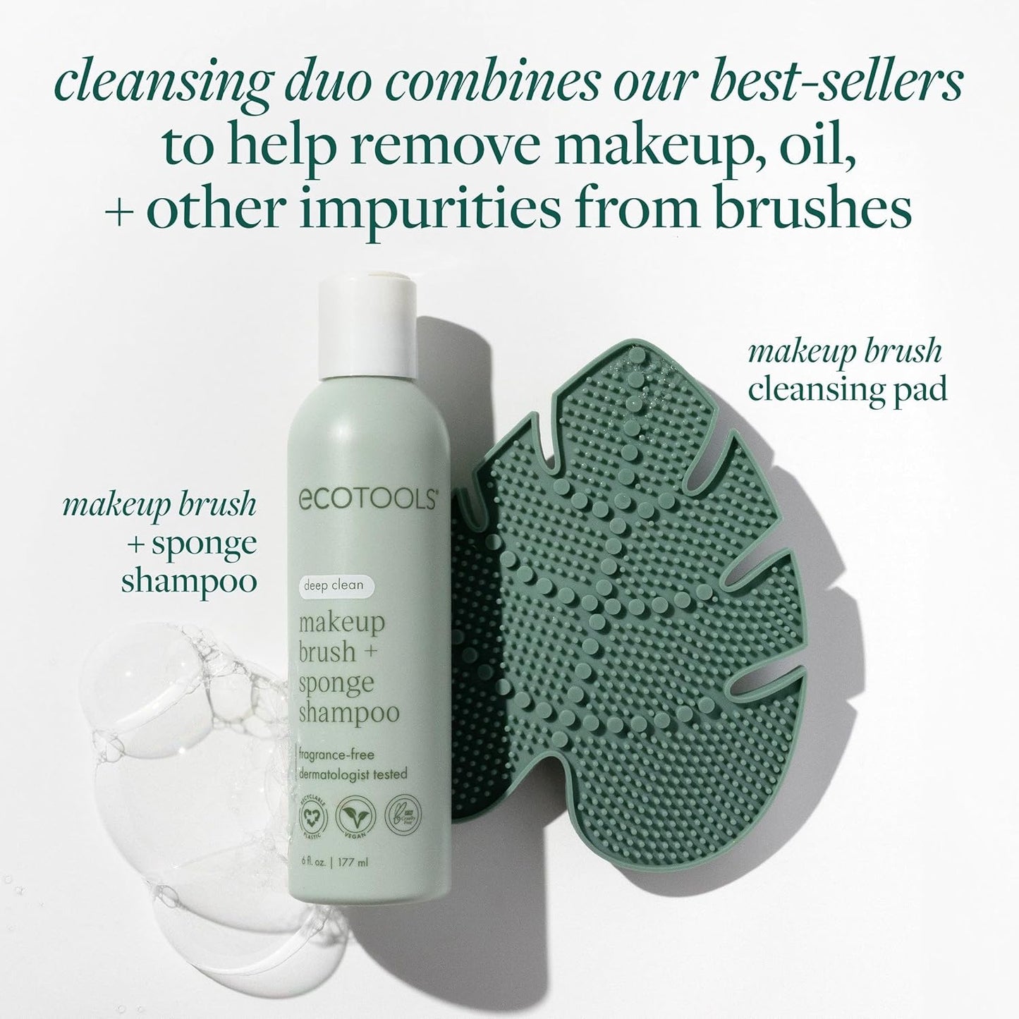 EcoTools Makeup Brush Cleansing Pad + Deep Clean Shampoo Bundle, Brush Cleaner Mat & Makeup Brush Cleanser For Deep Cleaning Tools, Clean Formula, Cruelty-Free, & Vegan, 2 Piece Set