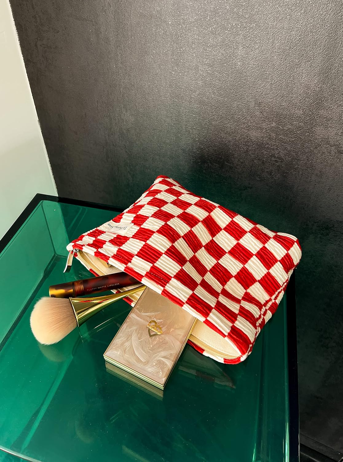 The Summer Swan | Large Aesthetic | Checkered Makeup Bag | Pencil Pouch | Period Kit Bag | Hygiene Bag | Skincare Bag | Cute Makeup Bag (Checkered Red & White)