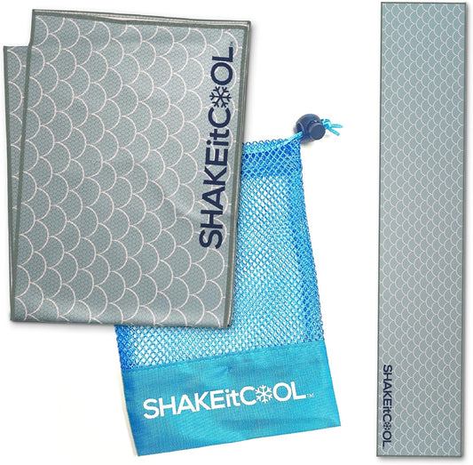 SHAKEitCOOL Original Cooling Towel – Be Cool in Style - Heat Relief, Soft, Lightweight, Sun Protection, Easy Clean - Perfect for Biking, Running, Yoga, Gym, Gardening - Green Scale