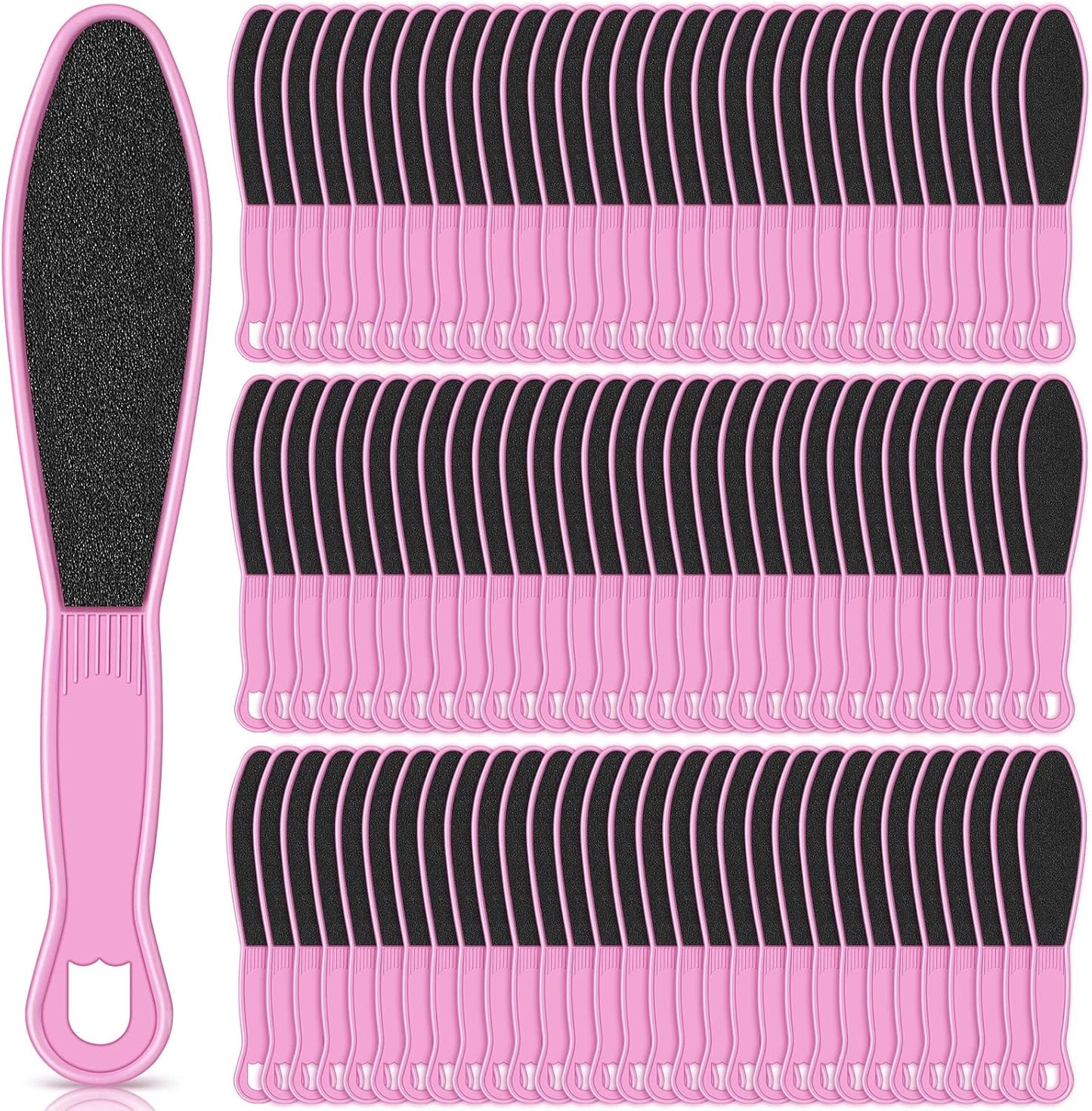 100 Pcs Pedicure Foot File Double Sided Callus Remover Sandpaper Foot Heel Rasp Tool for Dead Skin Foot Sander Foot Scraper Scrubber with Plastic Handle for Feet Spa (Pink)