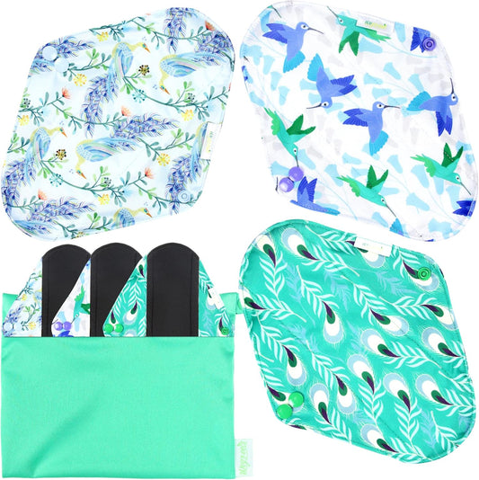 Wegreeco Reusable Menstrual Pads - Soft Cloth Sanitary Pads | Gentle Panty Liners - 6 Pack with 1 Cloth Mini Wet Bag (Small, Peacock)