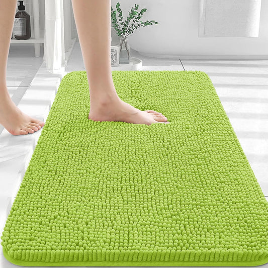 OLANLY Bathroom Rugs 30x20, Extra Soft Absorbent Chenille Bath Rugs, Rubber Backing Quick Dry, Machine Washable Bath Mats for Bathroom Floor, Tub and Shower, Home Decor Accessories, Bright Green