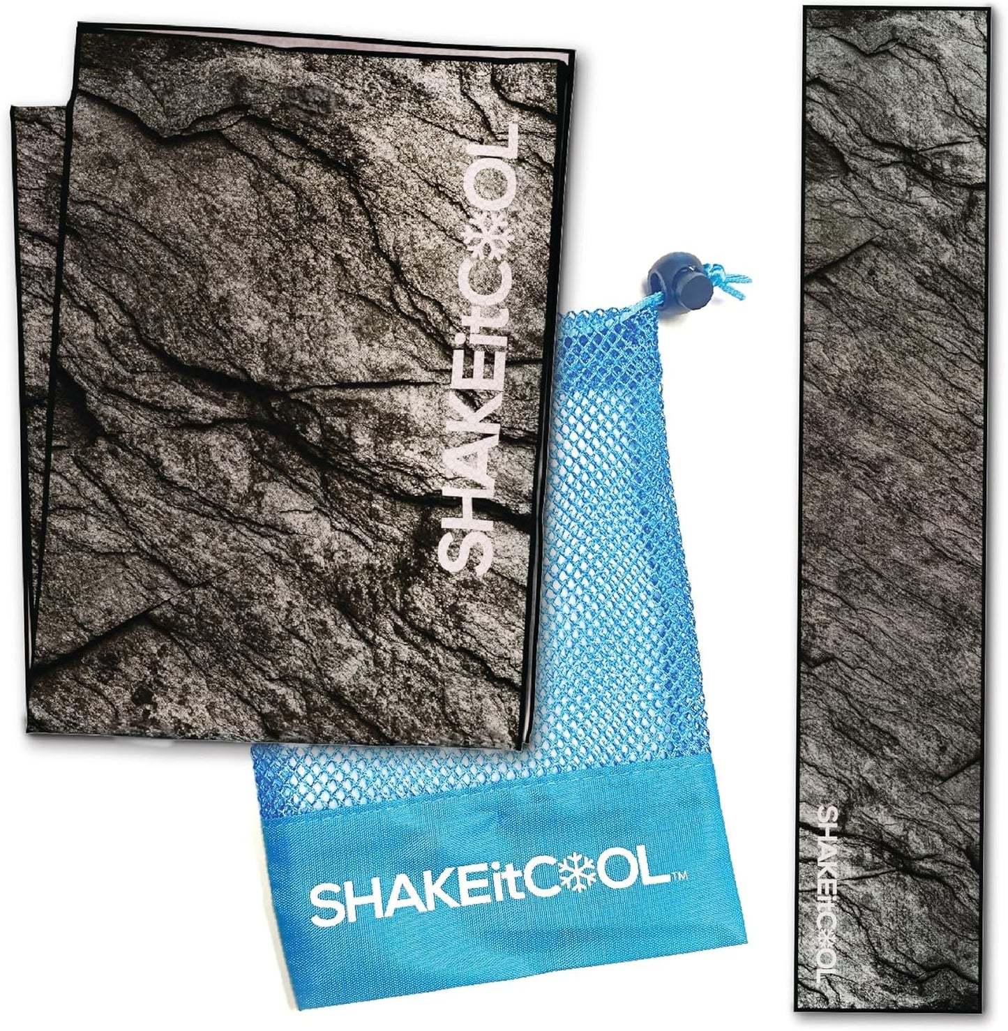 SHAKEitCOOL Original Cooling Towel – Be Cool in Style - Heat Relief, Soft, Lightweight, Sun Protection, Easy Clean - Perfect for Biking, Running, Yoga, Gym, Gardening - Granite