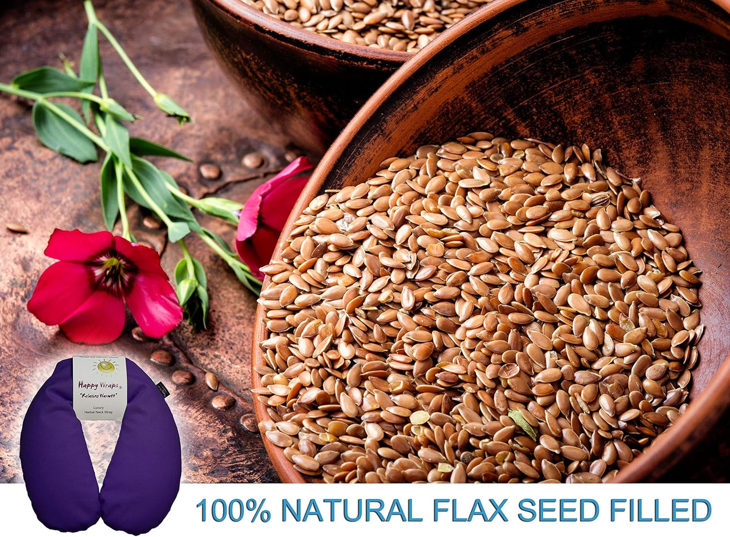 Microwavable Herbal Neck Wrap - Hot Cold Aromatherapy Neck Warming Pillow - Heating Pad for Migraines, Stress, Gifts for Women, Birthdays, Christmas and Free Sleep Mask - Purple Cotton