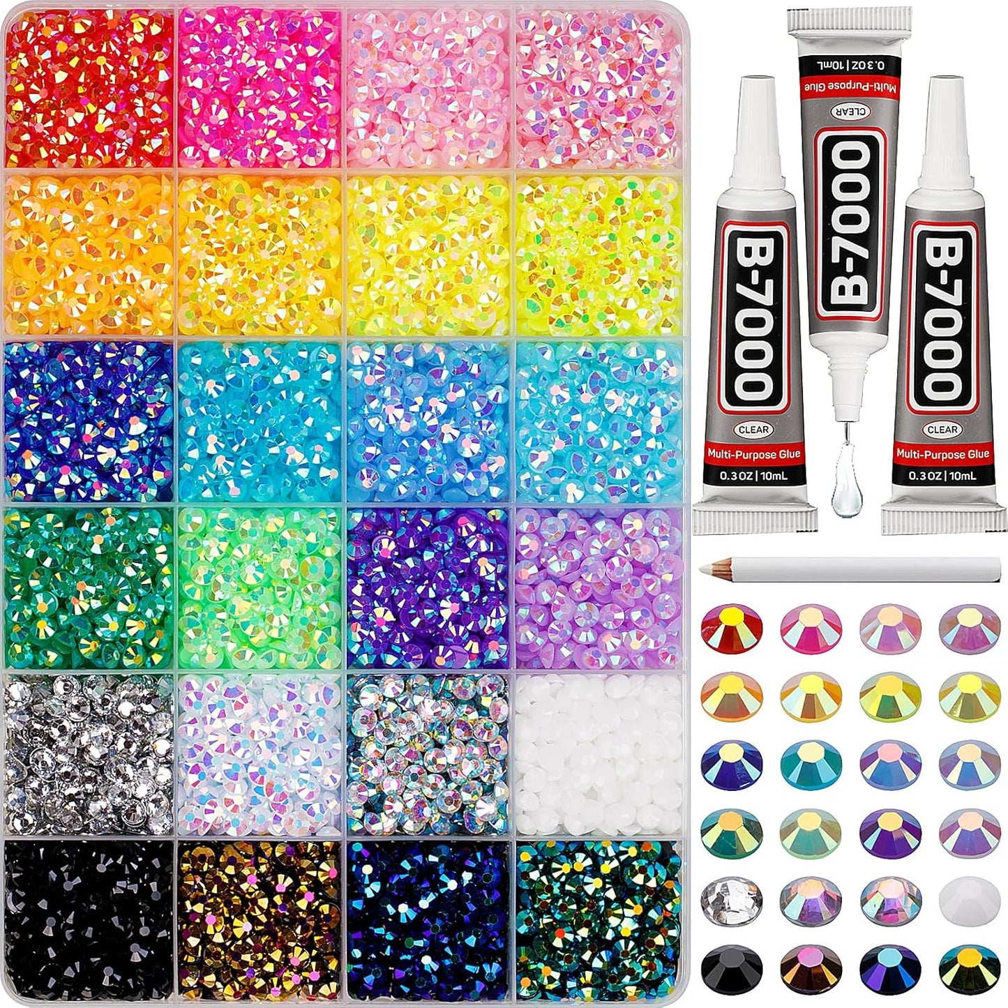 8500Pcs Resin Jelly Rhinestones for Crafting Bedazzling, Multi Color 5mm Flatback Gems for Clothing Crafts Tumblers Shoes Cups Decoration, Flat Back Colorful Bedazzle ab Jewels with b7000 Jewelry Glue