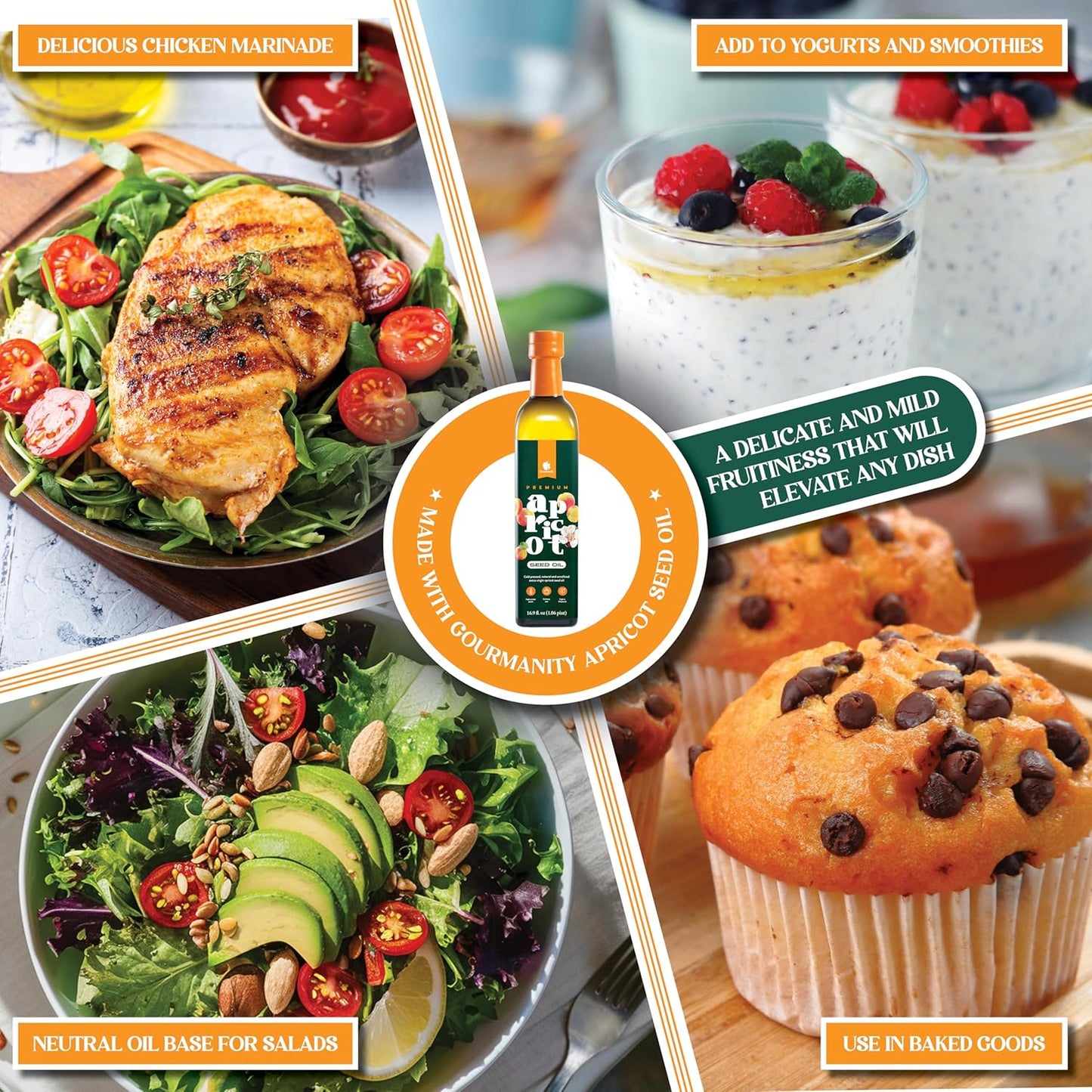 Gourmanity Apricot Seed Oil, Frying Oil with Natural Vitamin E, Apricot Kernel Oil, A Healthier Cooking Oil Alternative, Cholesterol Free, Keto And Paleo Friendly, 16.9 fl oz Bottle