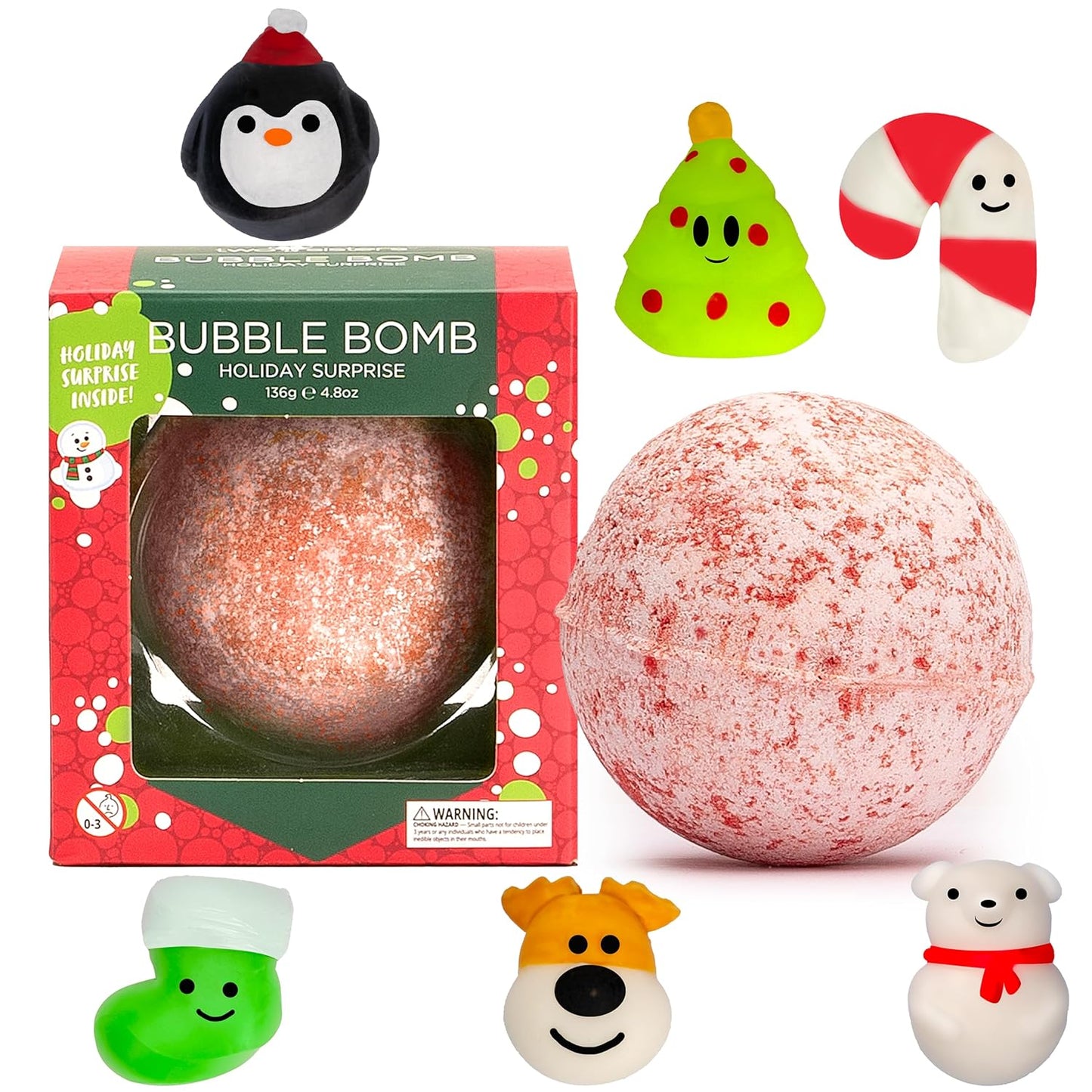 Christmas Bath Bomb for Kids with Surprise Bath Toys Inside (Gift Set) - Stocking Stuffers for Boys and Girls - Holiday Bubble Bath with Cheerful Scent, USA Made by Two Sisters