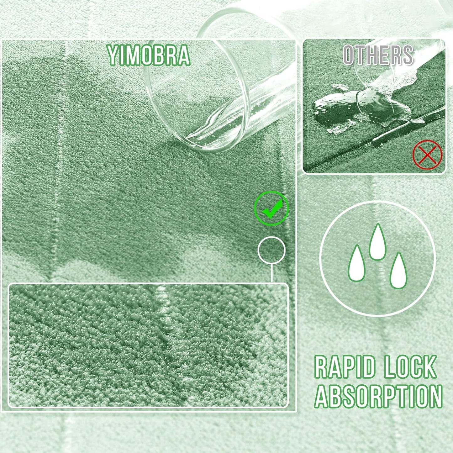 Yimobra Large Bath Mat 36"x24", Super Soft Quick Dry Memory Foam Bathroom Rug, Water Absorbent, Non Slip Backing Machine Washable for Tub Shower, Thick Comfort Support, Pale Green