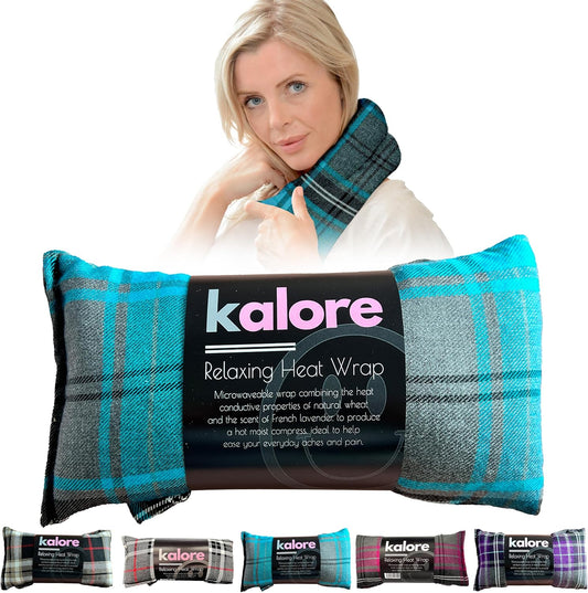 Microwavable Heating Pads for Winter Warmth, Back, Stomach & Head Comfort – Kalore Cotton Tartan Neck Wrap – Even Heat Distribution Hot Compress Bag – Wheat Heat Pad XL – Lavender Scent – Turquoise