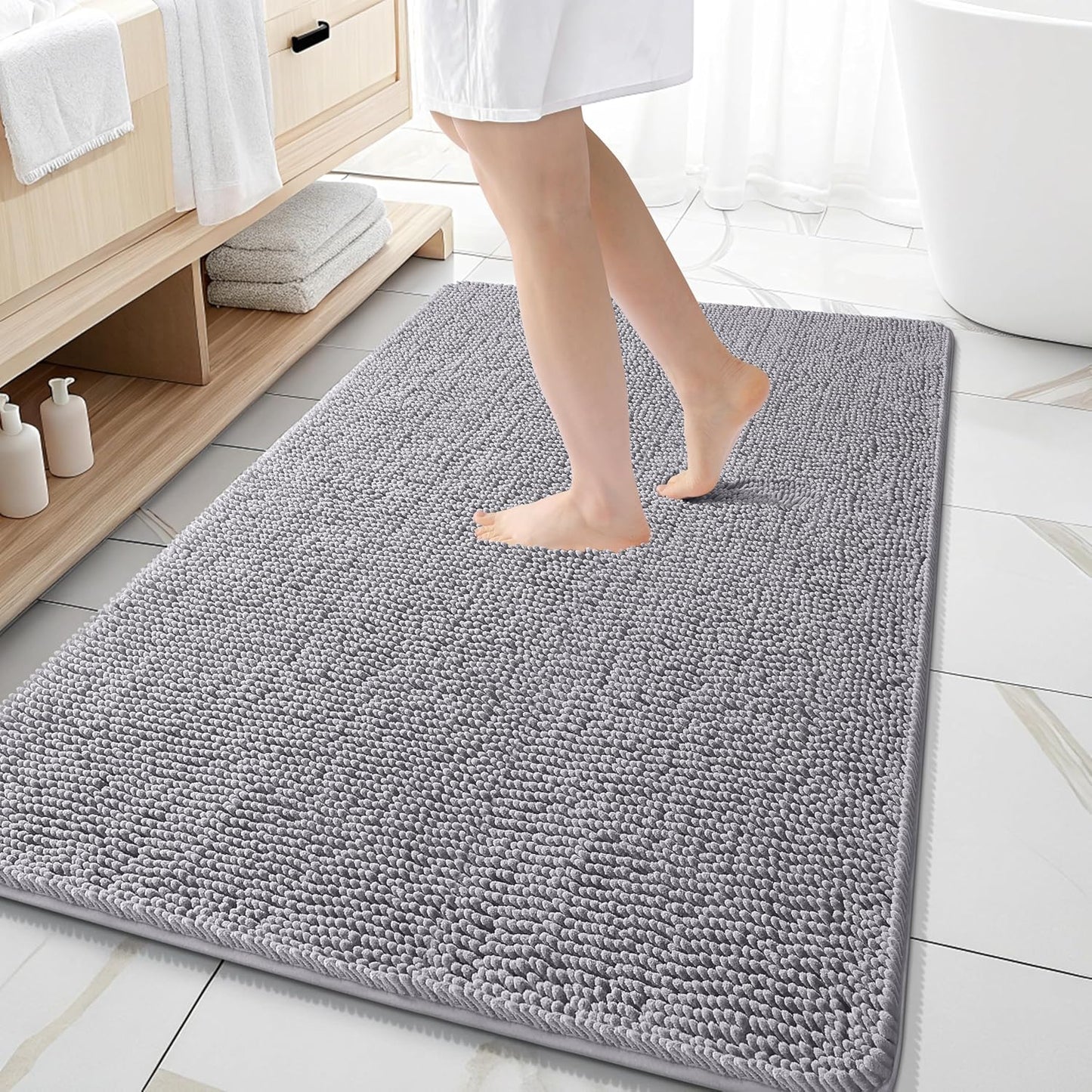 OLANLY Bathroom Rugs 59x35, Extra Soft Absorbent Chenille Bath Rugs, Rubber Backing Quick Dry, Machine Washable Bath Mats for Bathroom Floor, Tub and Shower, Home Decor Accessories, Grey