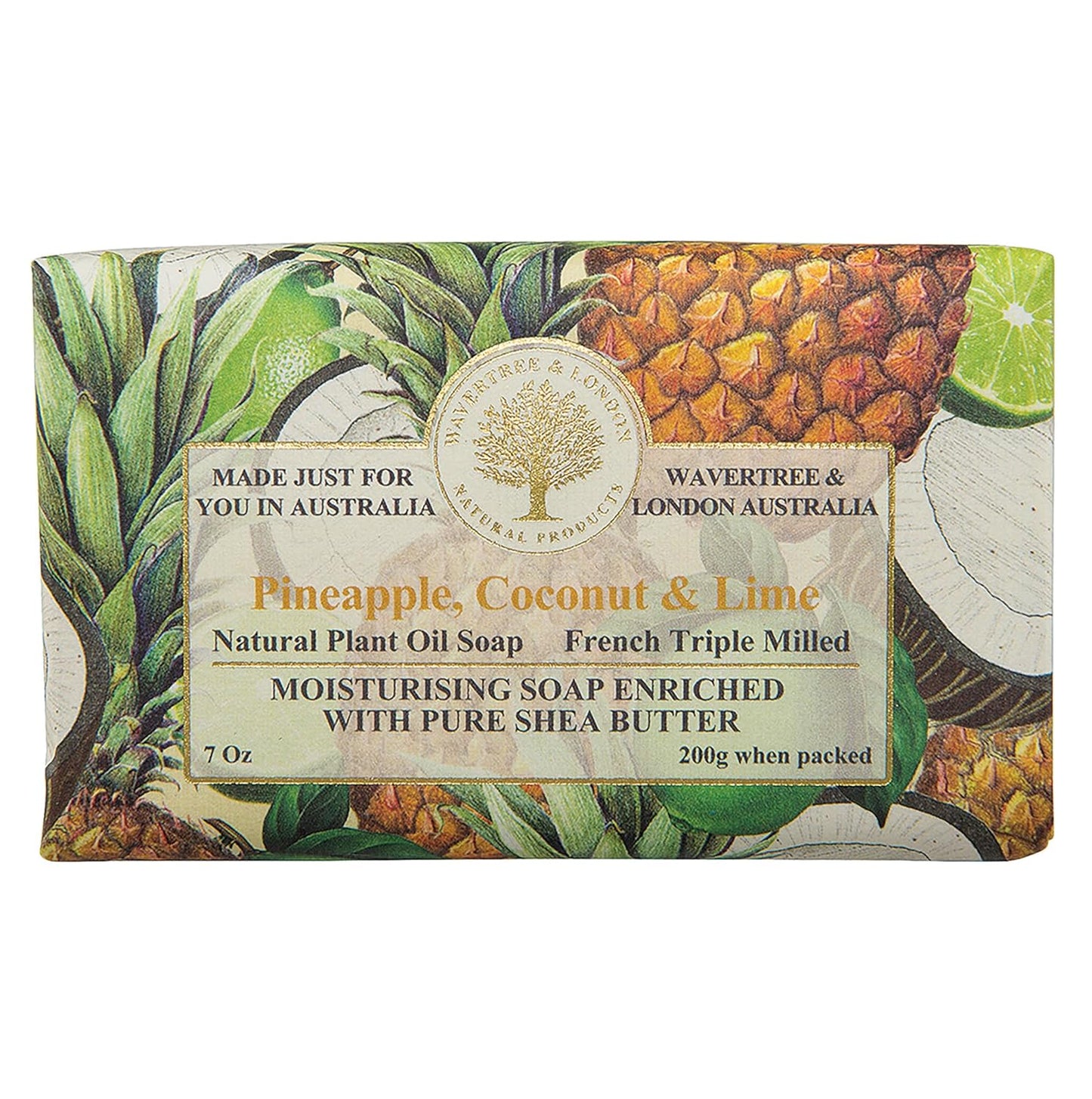 Wavertree & London Pineapple, Coconut & Lime Scented Natural Soap Bar, 7oz Moisturizing French Triple Milled Soap Bar for Women & Men enriched with shea butter - Pure Bath & Body soap bar