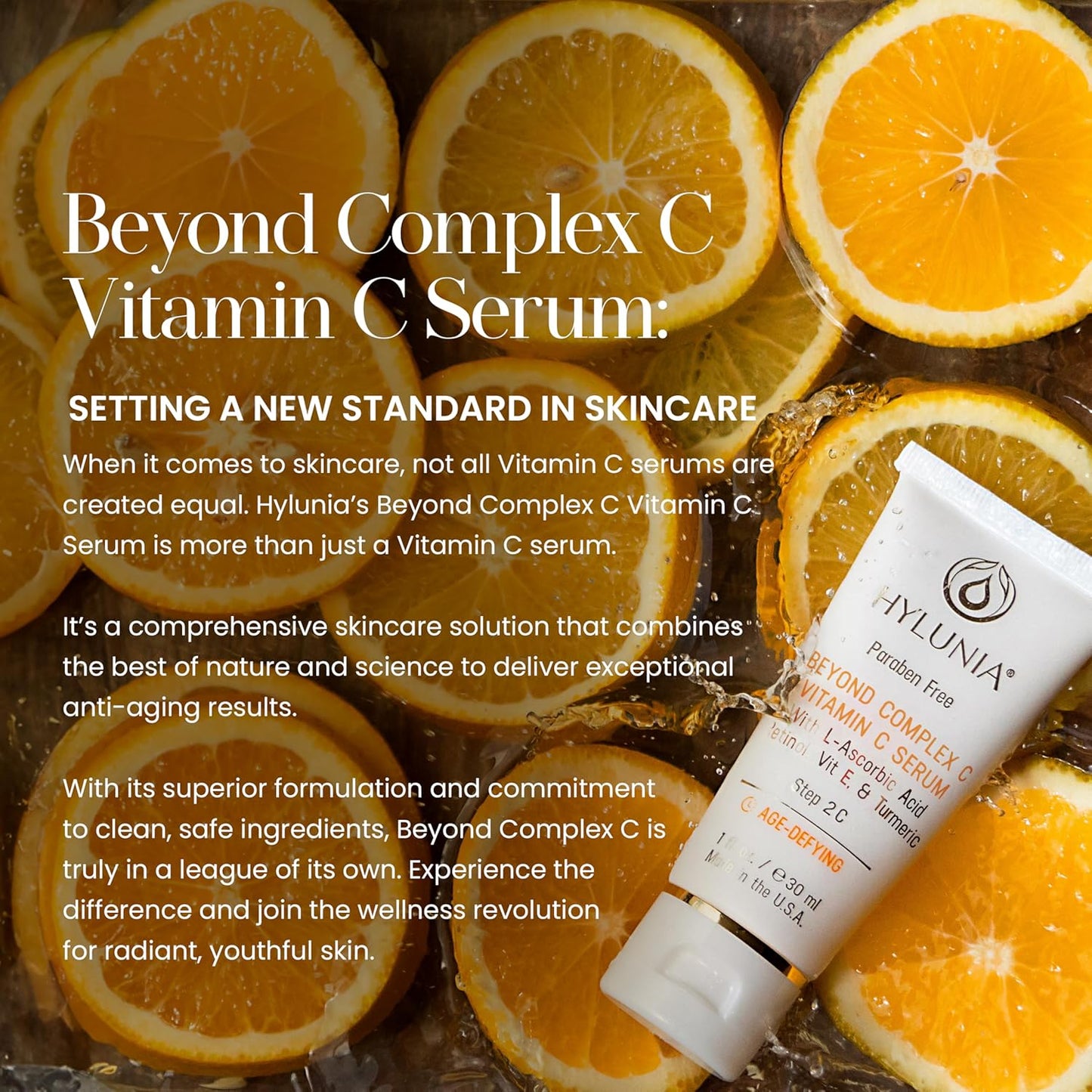 Hylunia Beyond Complex C Vitamin C Serum, 1.0 fl oz - Hydrating, Anti-Aging, Brightening & Nourishing with Hyaluronic Acid - Vegan, Clean & Cruelty-Free Skincare for Radiant Skin