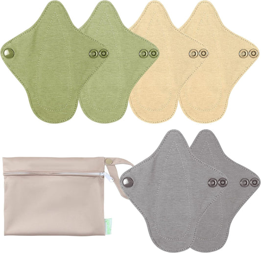 wegreeco 6 Pcs Reusable Menstrual Pads, Ultra Absorbent Cloth Pads for Heavy Flow, Sanitary for Teens, Women, Nonsli, Inner Mustard Yellow, Grey, Beige, Rose Gold Outer, XS