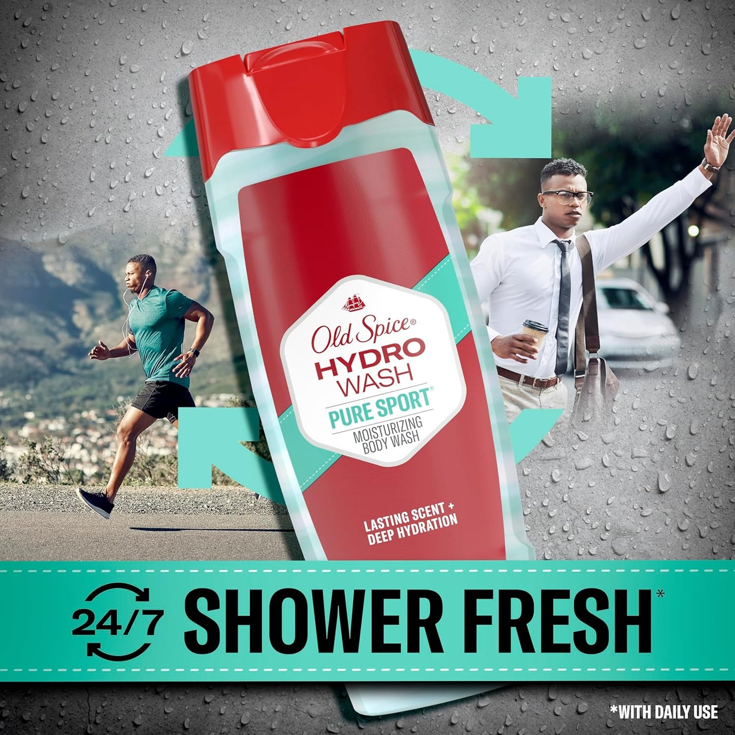 Old Spice Moisturizing Body Wash for Men, Hydro Wash, 2-in-1 Long Lasting Scent & Deep Hydration, 24/7 Shower Fresh, Pure Sport Scent, 16 oz (Pack of 4)