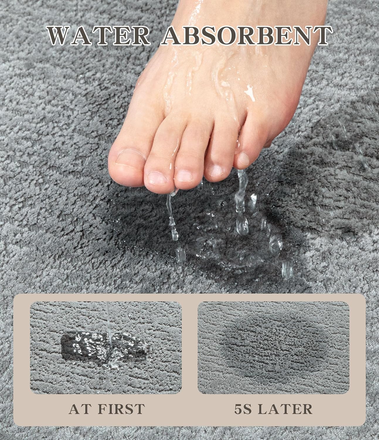 chakme Bathroom Rug Sets 5 Piece, Ultra Thin Bath Mat Quick Dry Bath Mat Set, Absorbent Bath Mat for Bathroom Non Slip Machine Washable, (Light Grey, 5 Piece)