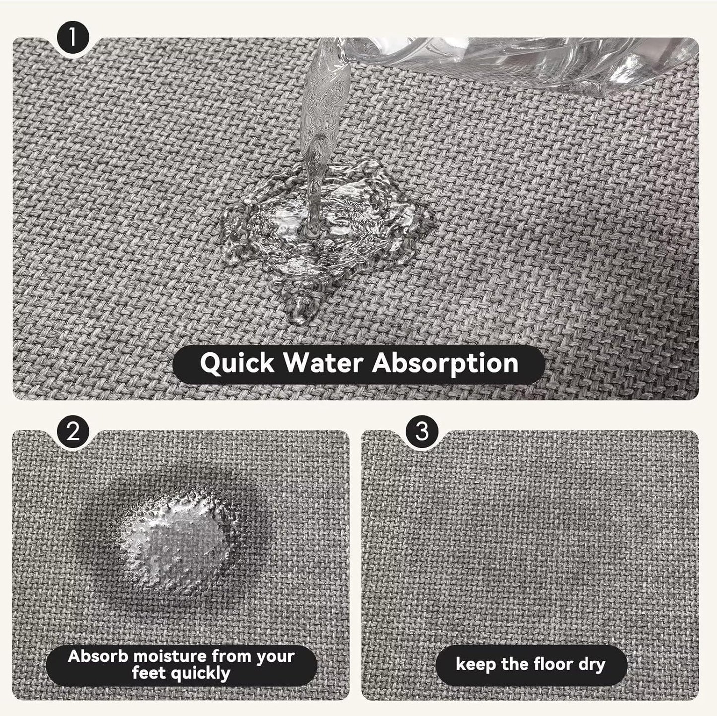 Non Slip Bath Mat Bathroom Rugs, Rubber Backing Braided Ultra Thin Bath Mats, Super Absorbent Quick Dry Bath Rug Shower Mat, Bathroom Floor Mat Fit Under Door, Machine Washable, Gray 16" x 24"