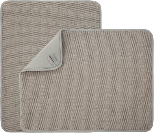 2 Pack Microfiber Dish Drying Mat for Kitchen Counter,Ultra Absorbent Dish Drainer Mat ,Dish Drying Pad , Dish Rack Mat 20×15 Inch (Gray)